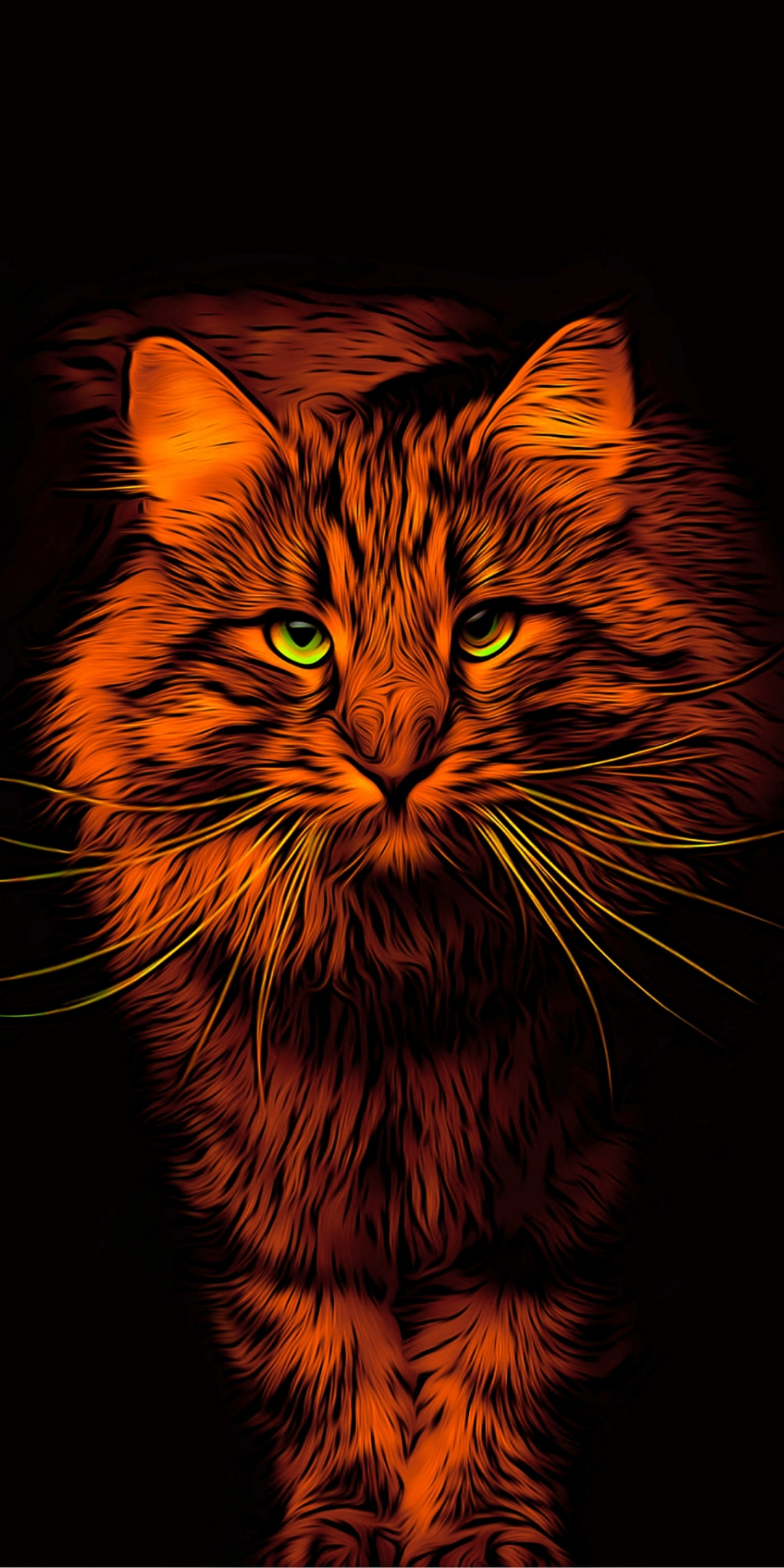 Cat, animal, digital art, 1080x2160 wallpaper