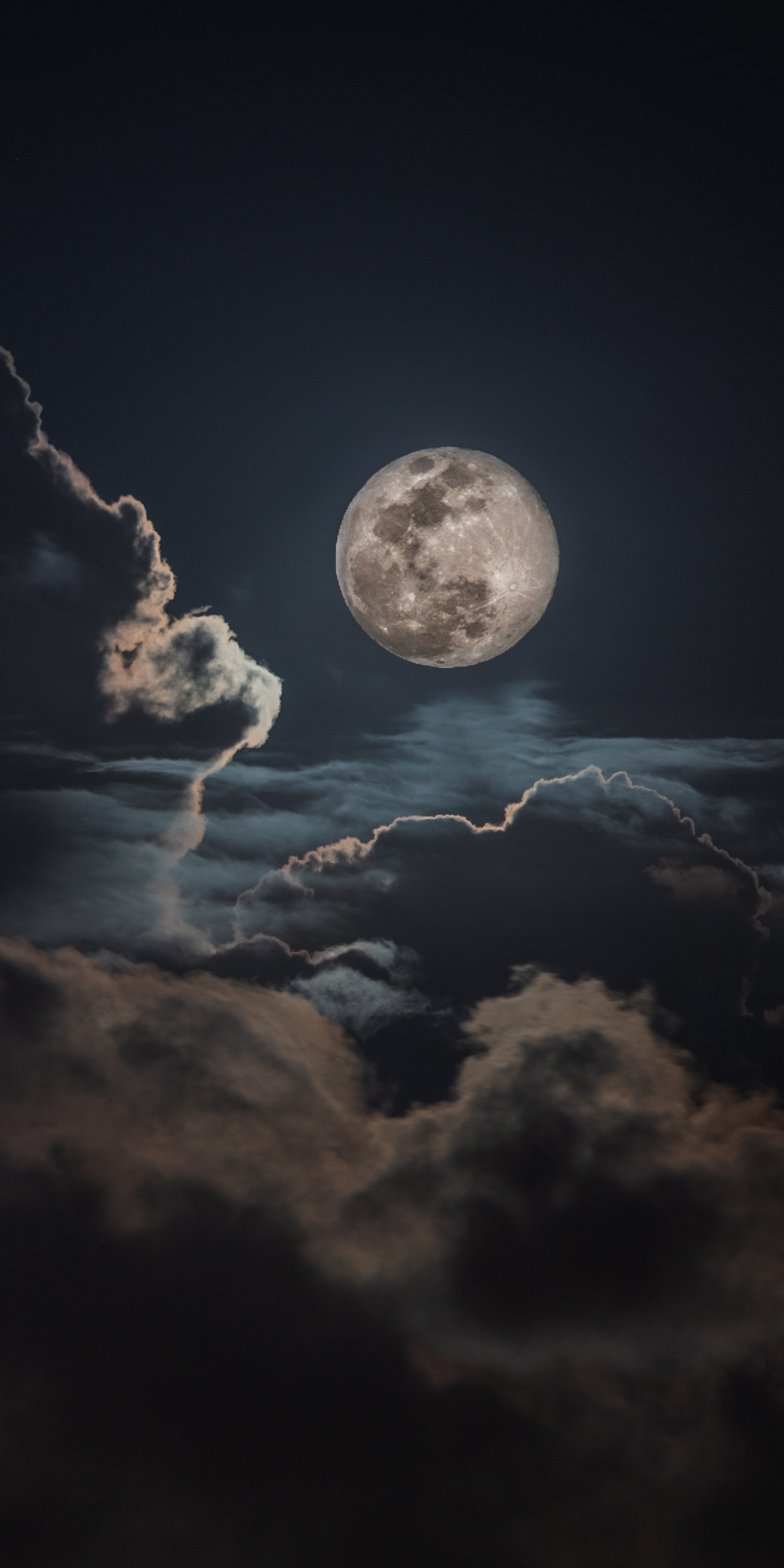 Night, clouds and moon, sky, 1080x2160 wallpaper