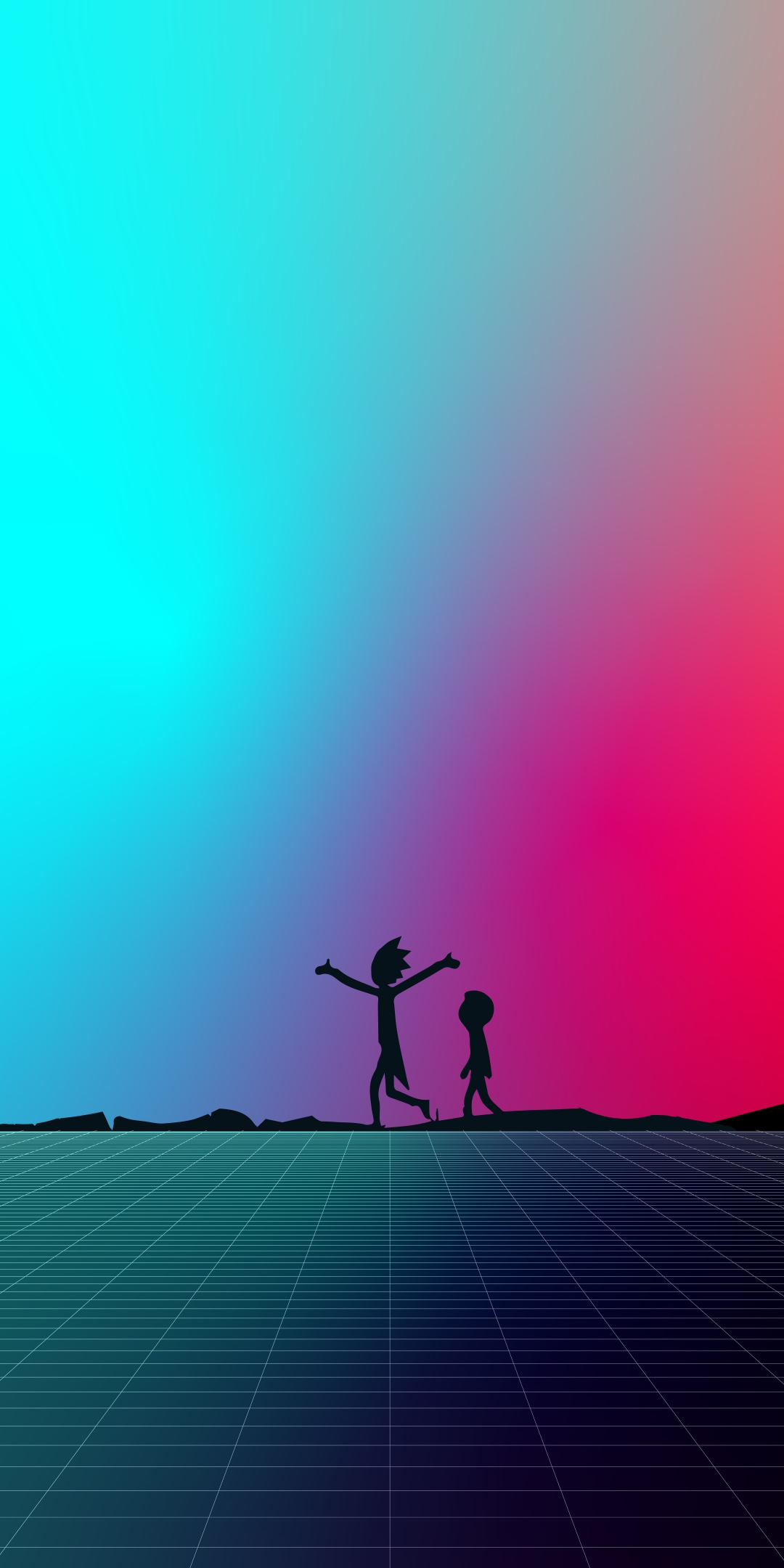 Rick and Morty, minimal & silhouette, synthwave, 1080x2160 wallpaper