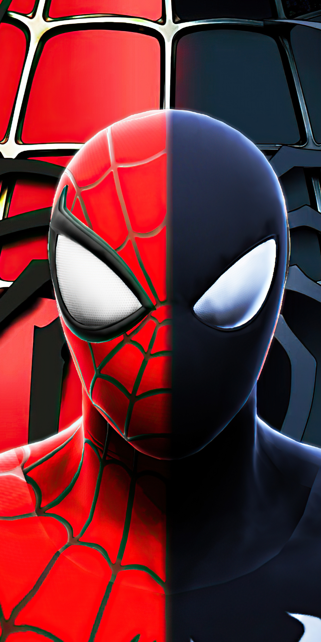 Spider-man classic and symbiote, art, 1080x2160 wallpaper