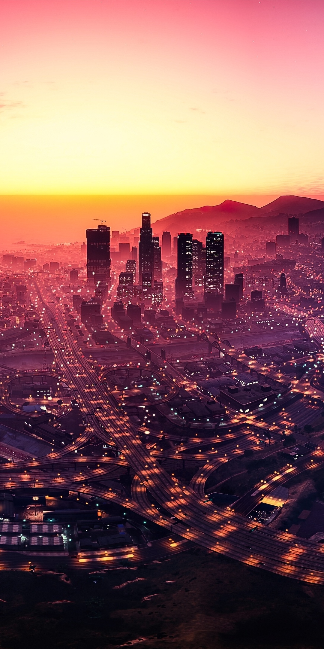 Los Santos, GTA V, cityscape, sunset, game, 1080x2160 wallpaper