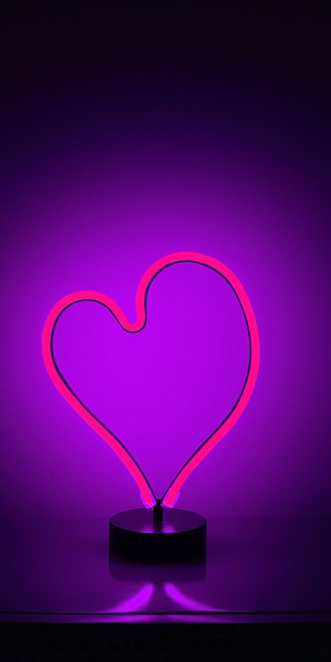 Love, heart, neon, purple light, minimal, 1080x2160 wallpaper