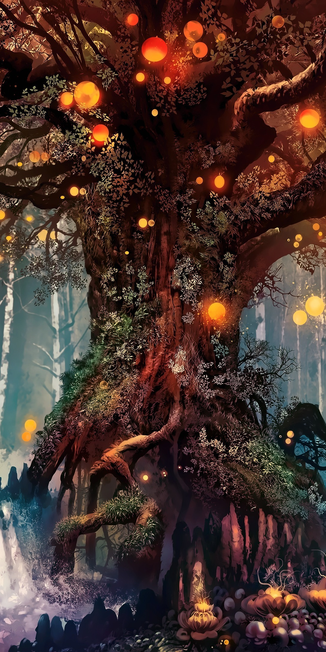Old tree, fantasy, art, 1080x2160 wallpaper