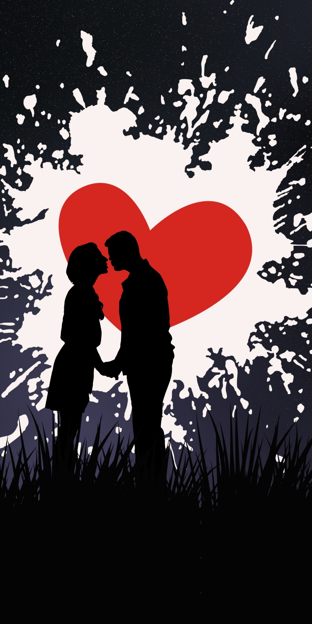 Silhouette, artwork, couple, kiss, love, 1080x2160 wallpaper