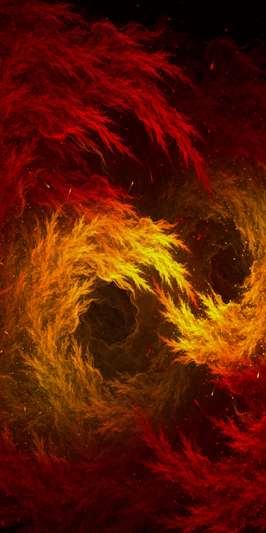 Fractal, red-yellow flame, sparks, abstract, 1080x2160 wallpaper