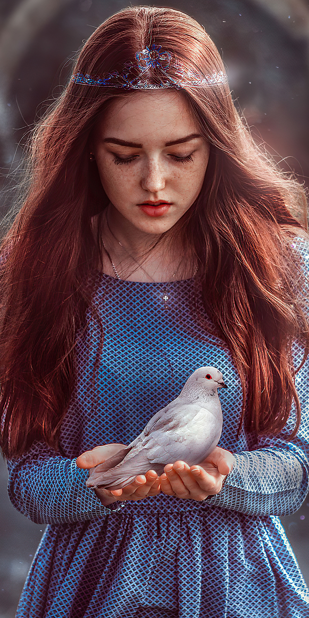 Peace and care, girl model, photoshop, 1080x2160 wallpaper
