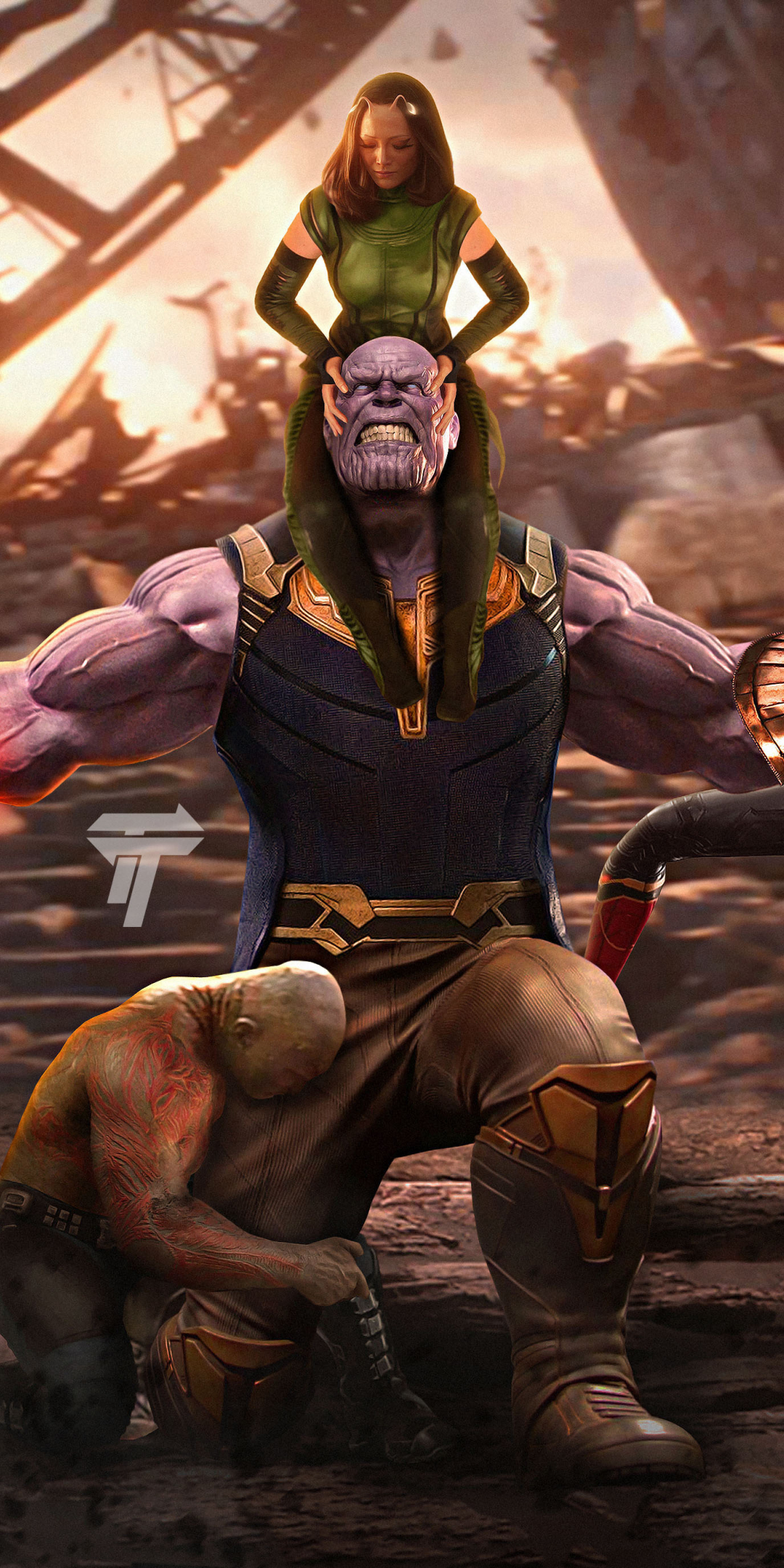 Thanos vs avengers, movie, artwork, 1080x2160 wallpaper