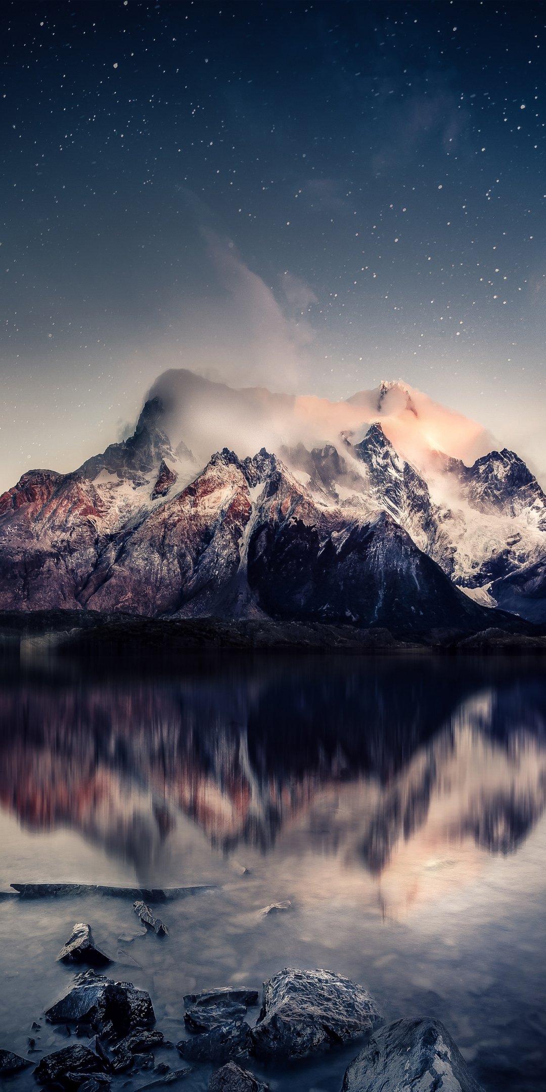 Reflections, mountains, lake, sky, 1080x2160 wallpaper