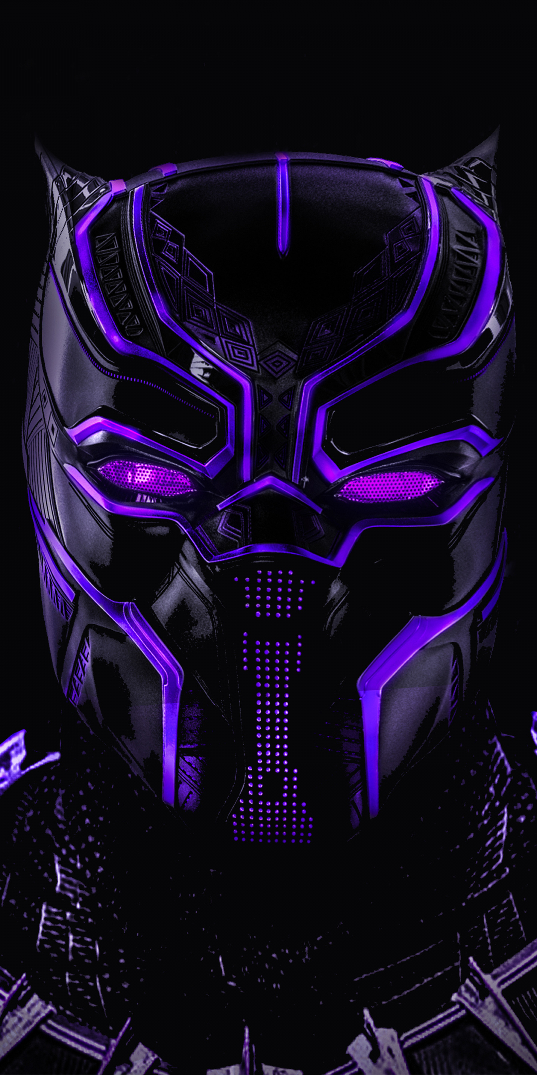 Black panther, superhero, dark, glowing mask, 1080x2160 wallpaper