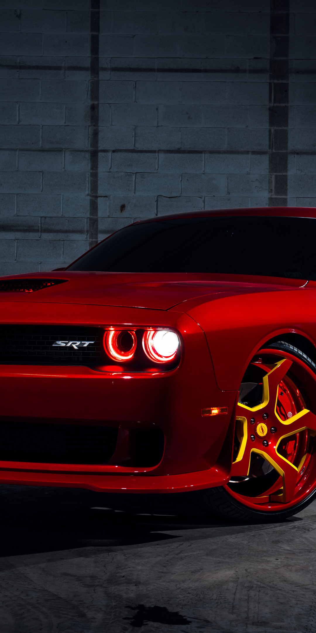 Red, Dodge Challenger SRT Hellcat, flashlight, 1080x2160 wallpaper