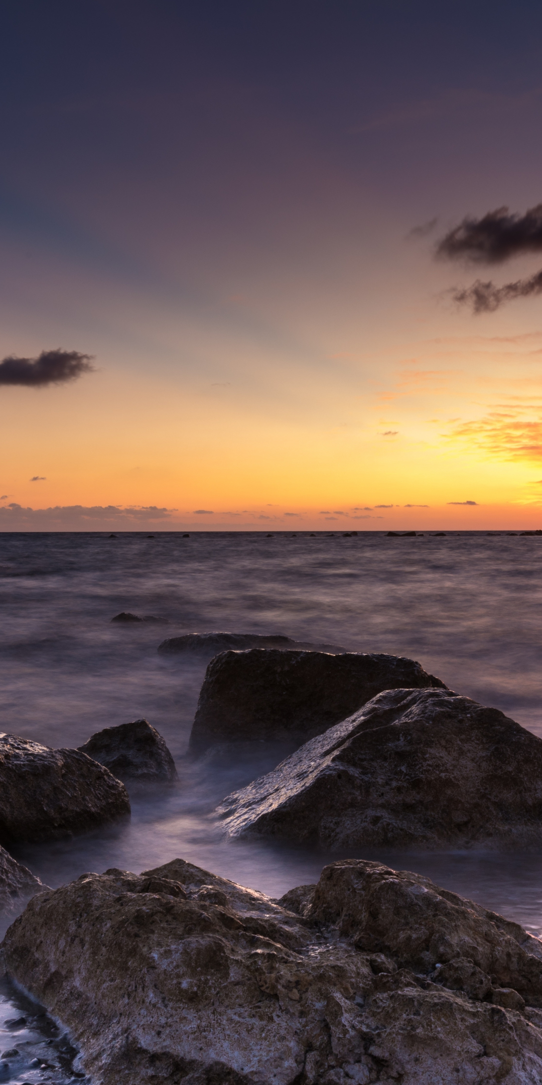 Sea, sunset, rocks, sky, 1080x2160 wallpaper