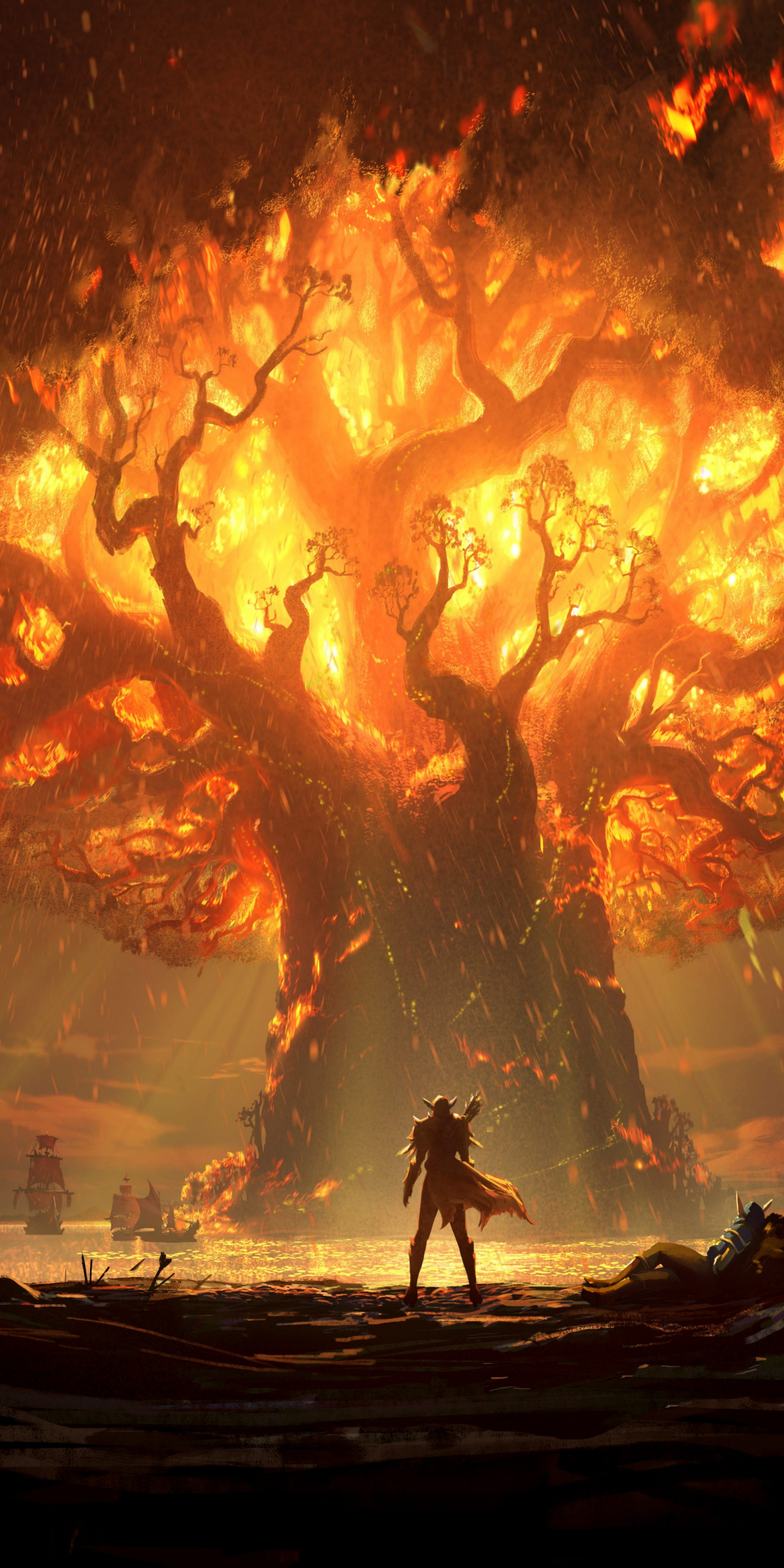 World of Warcraft: Battle for Azeroth, teldrassil burns, video game, 1080x2160 wallpaper