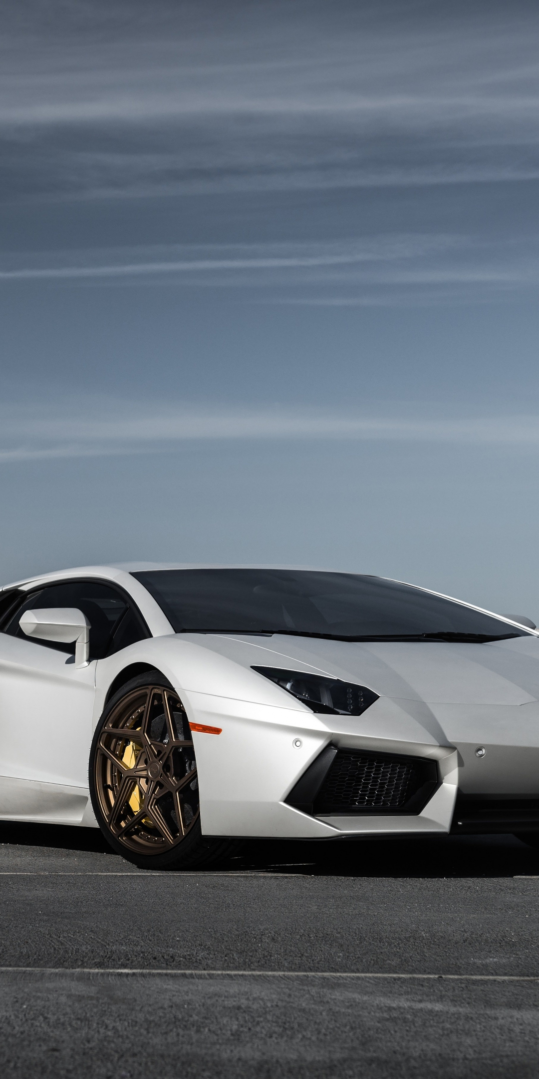 White sports car, Lamborghini Aventador, front, 1080x2160 wallpaper