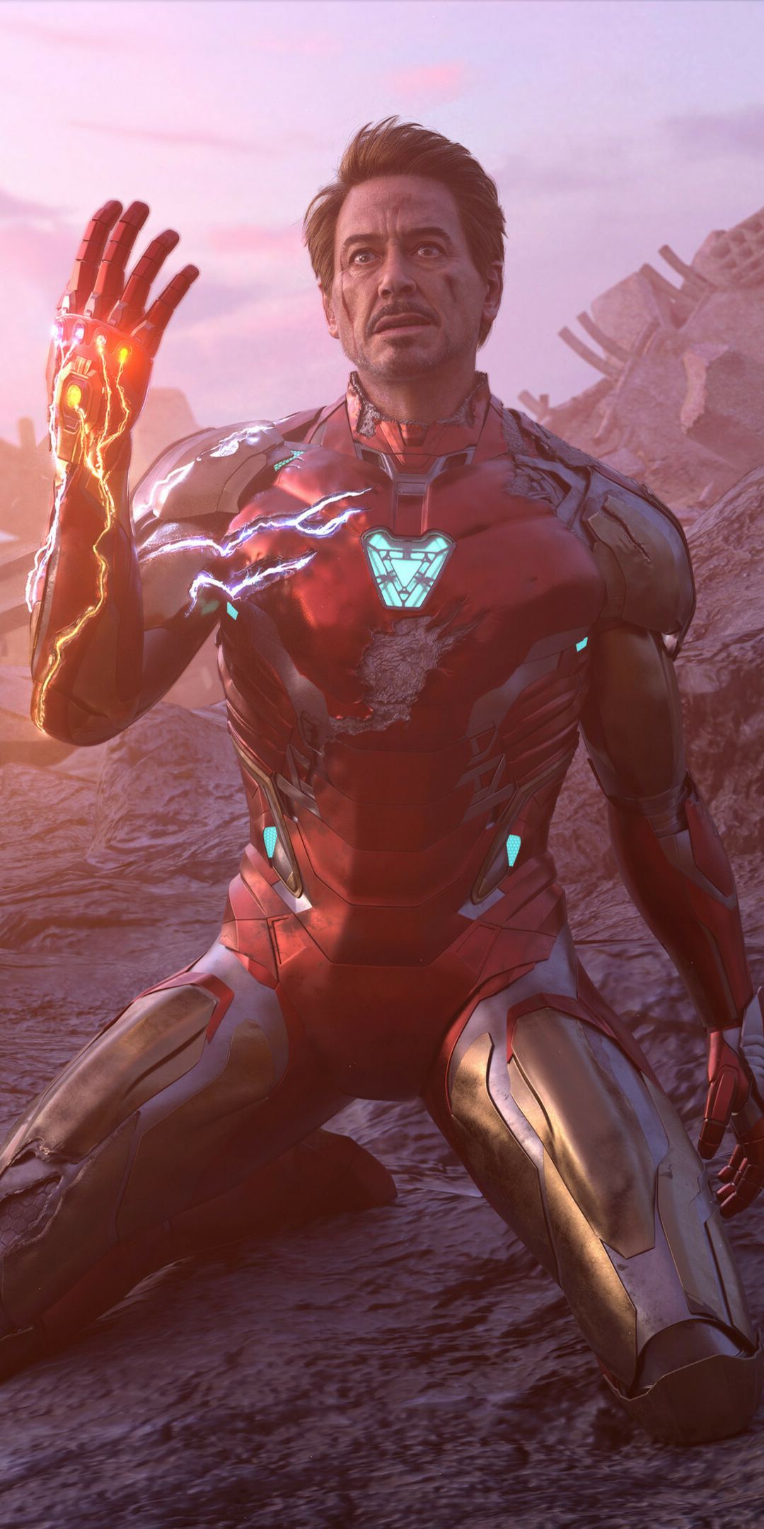 Tony Stark with infinity stones, movie art, 1080x2160 wallpaper