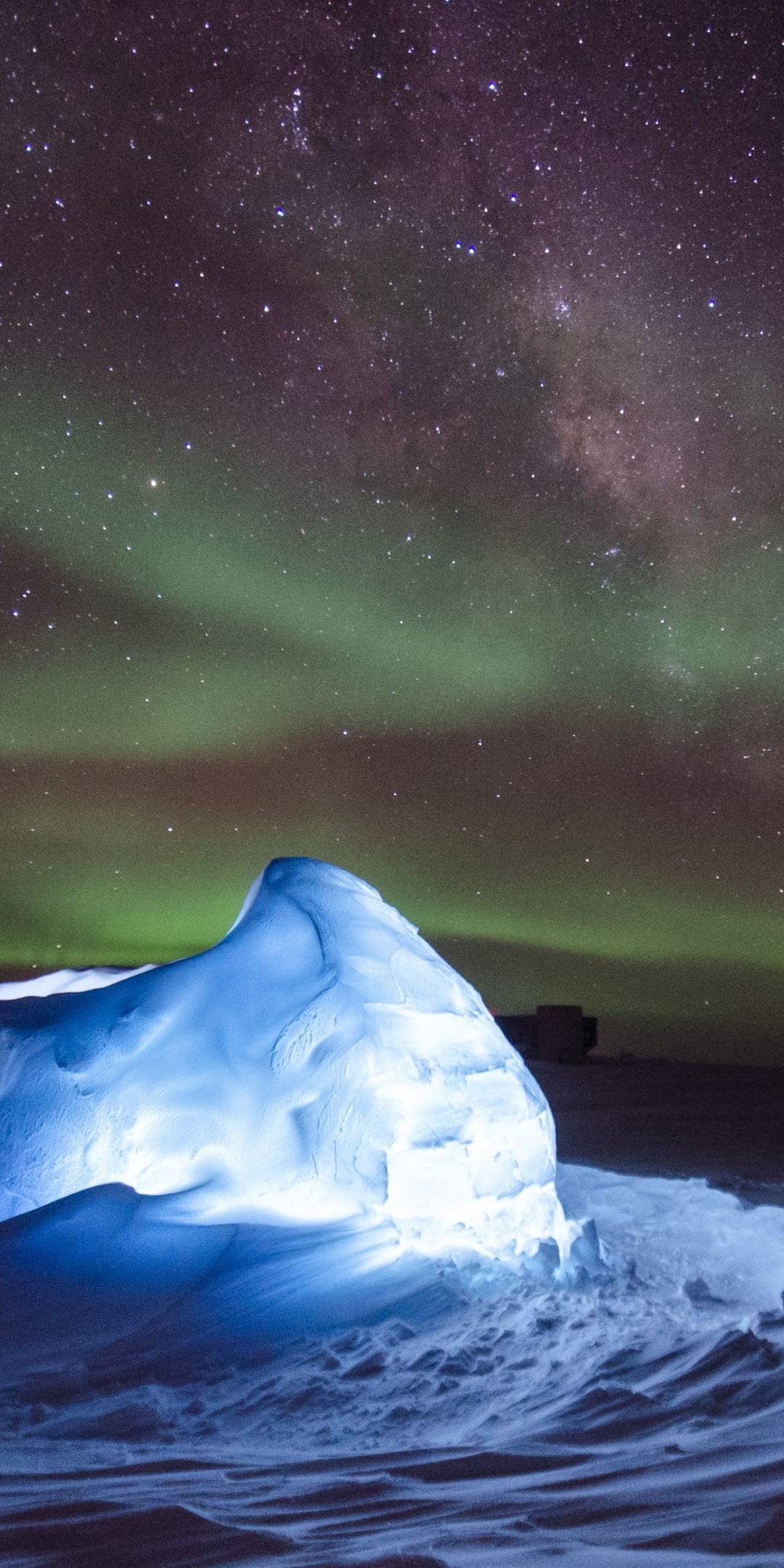 Iceberg, Northern Lights, sea, night, nature, 1080x2160 wallpaper