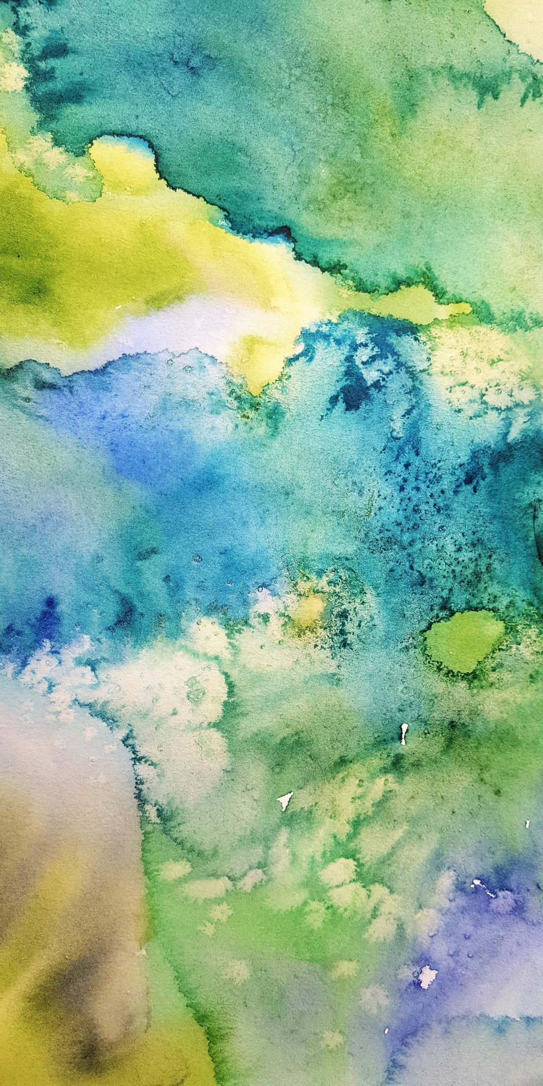 Blue-green, watercolor, artwork, 1080x2160 wallpaper