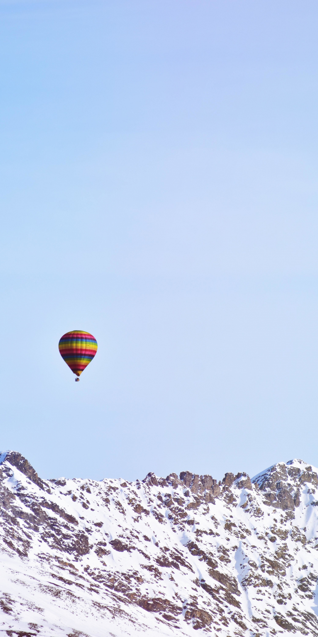 Blue sky, hot air balloon, minimal, mountains, 1080x2160 wallpaper