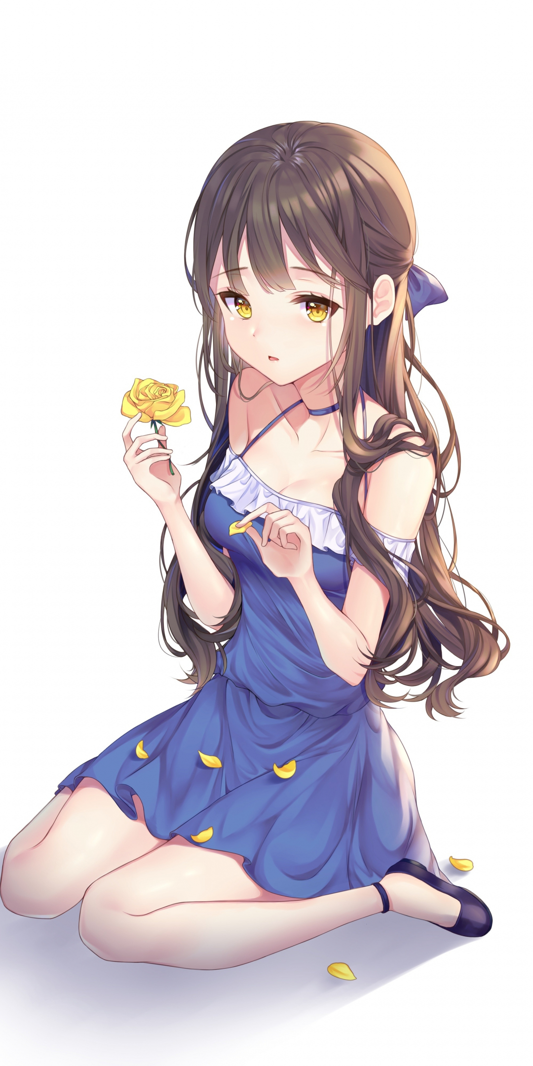 Yellow flower, cute, original, anime girl, 1080x2160 wallpaper