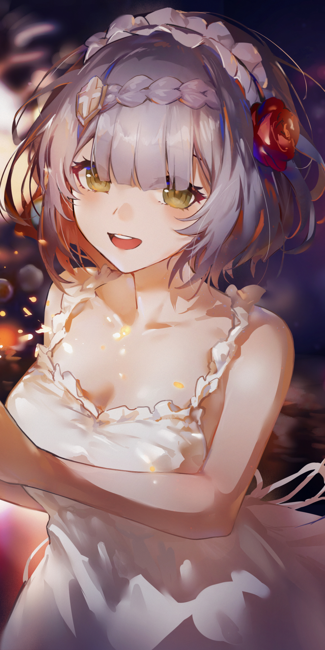 White dress, cute anime girl, art, 1080x2160 wallpaper