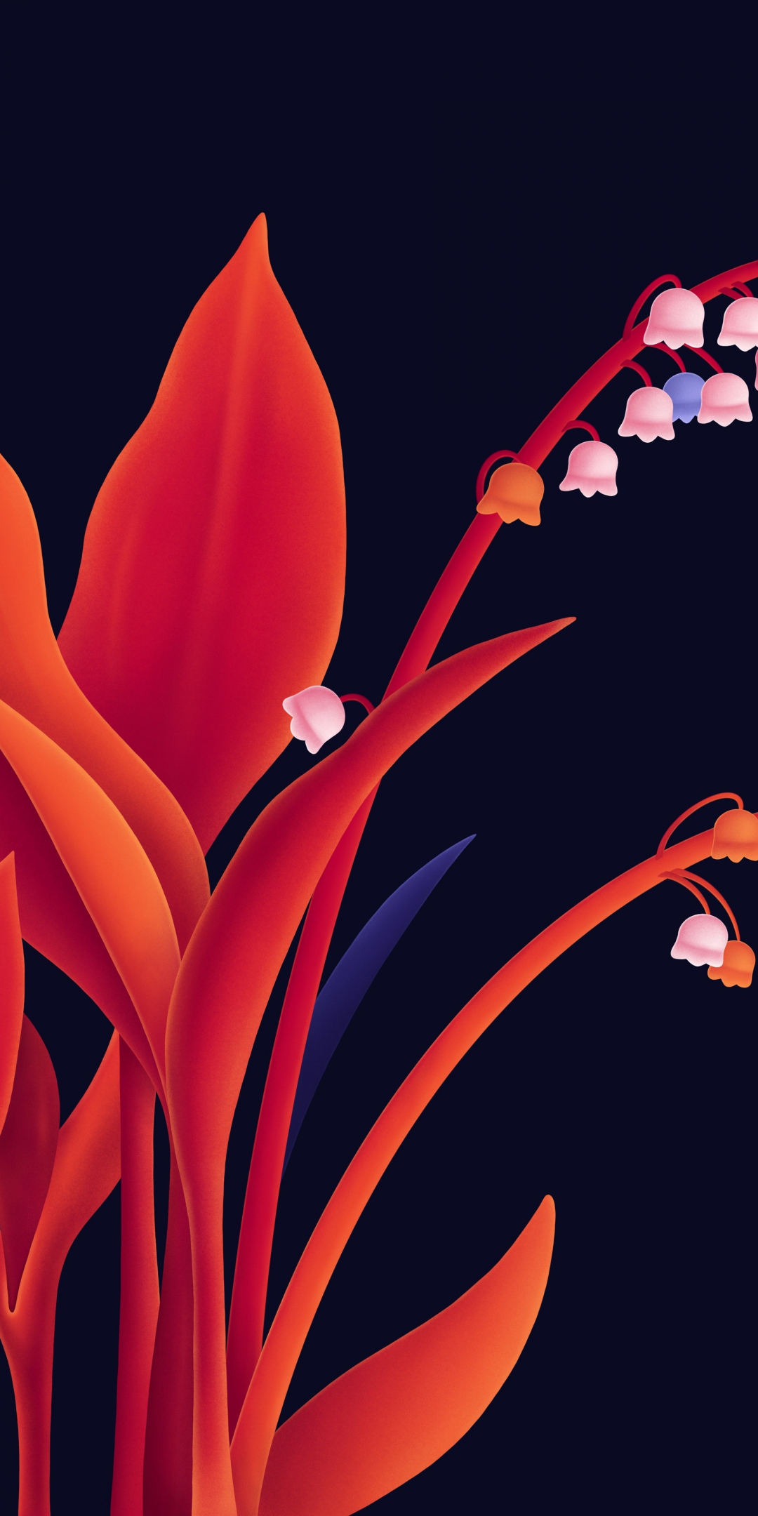 Digital art, bell flowers, orange, 1080x2160 wallpaper