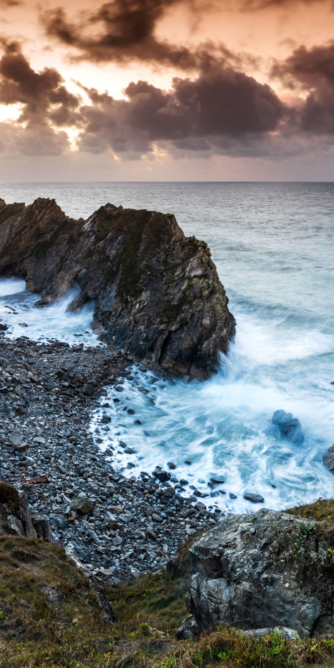 Stair hole, aerial view, coast, sea, clouds, nature, 1080x2160 wallpaper