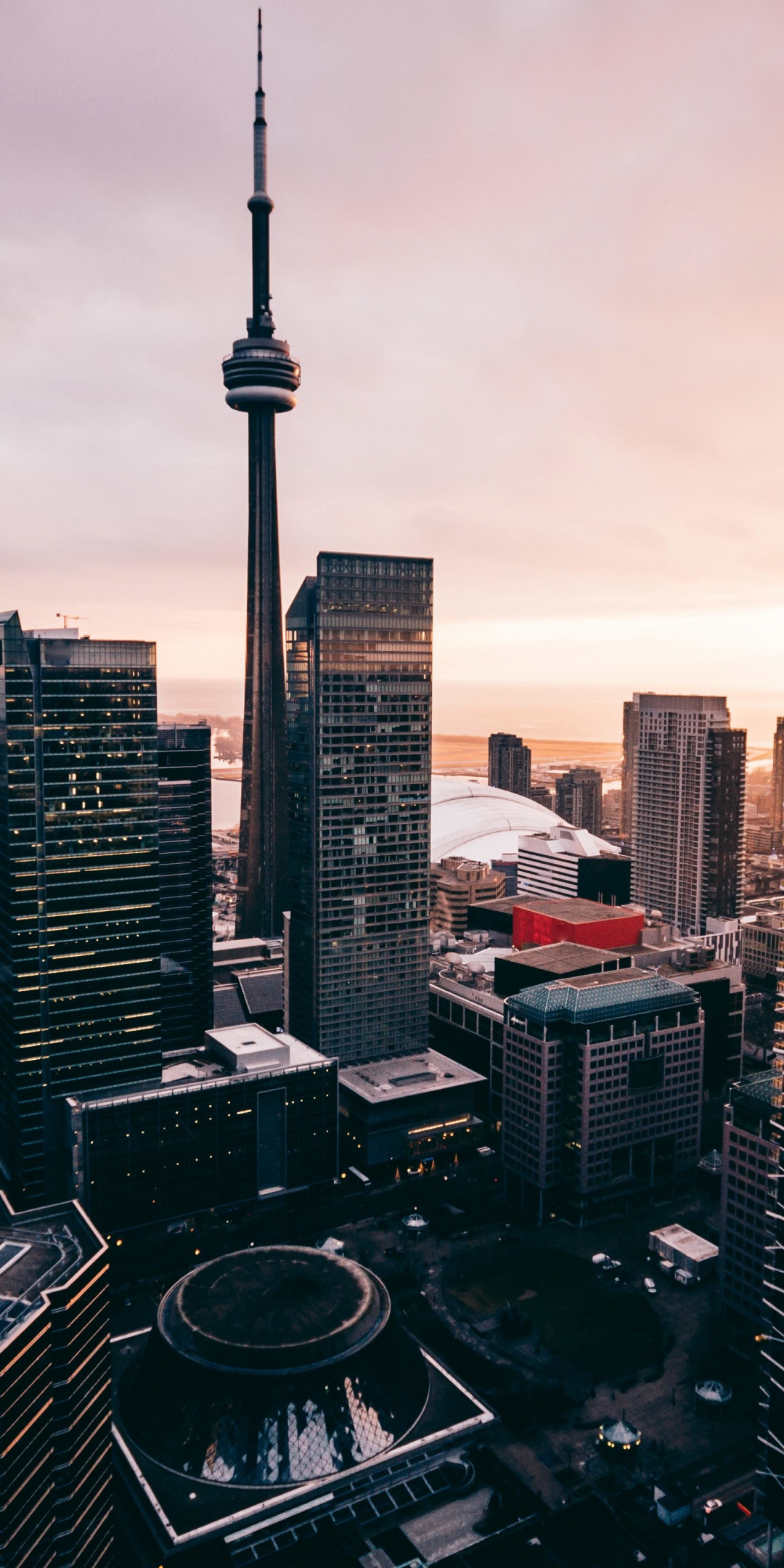 Skycrappers, buildings, cityscape, sunset, Toronto, 1080x2160 wallpaper