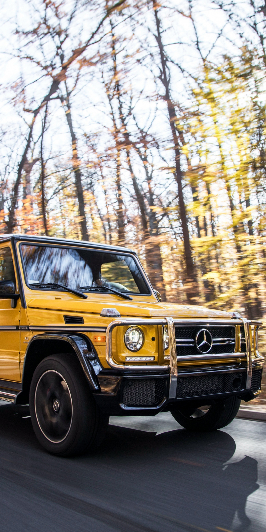 Mercedes-AMG G 63, on road, yellow, 1080x2160 wallpaper