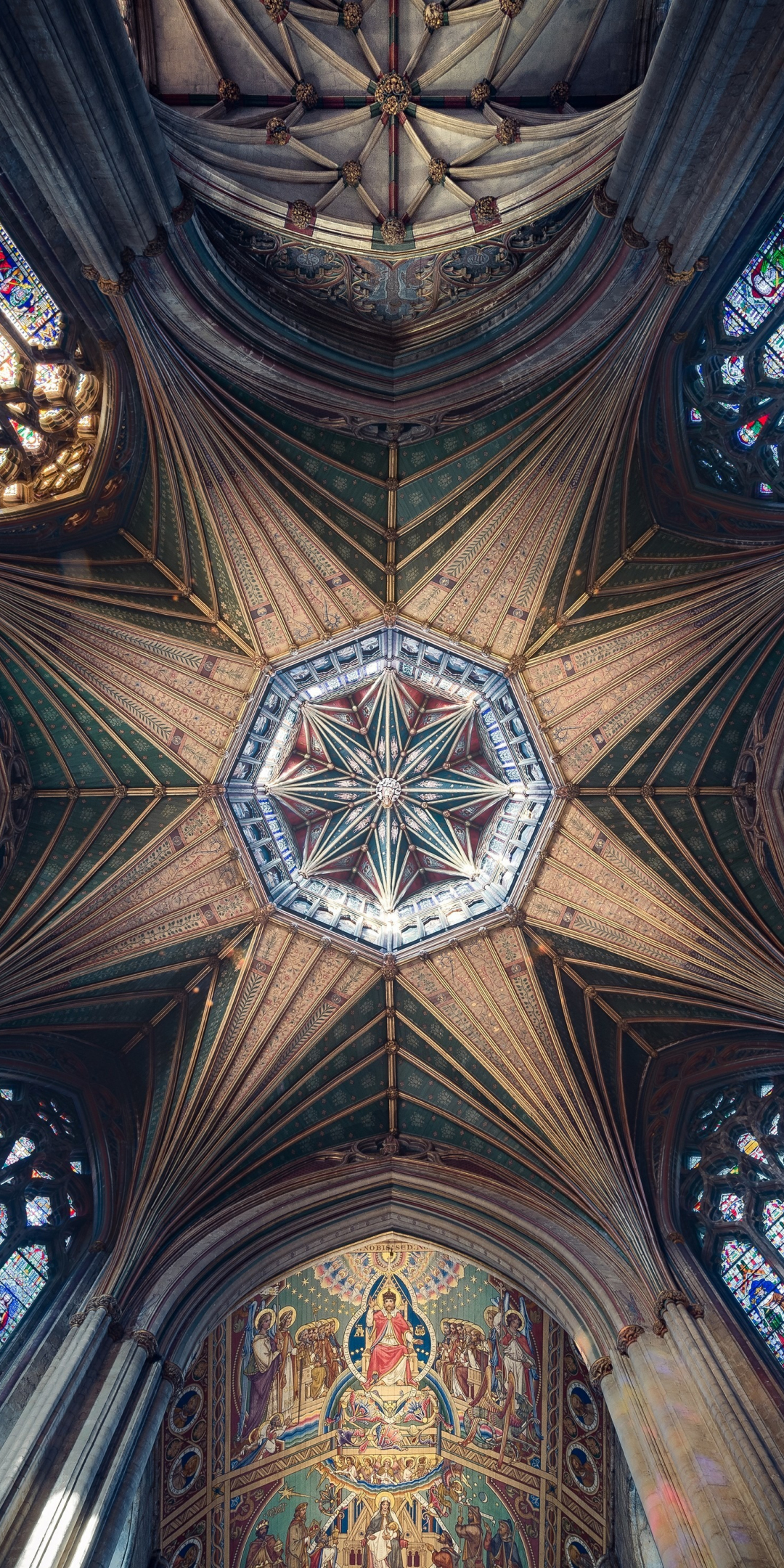 Ceiling, cathedral, symmetrical interior, architecture, 1080x2160 wallpaper
