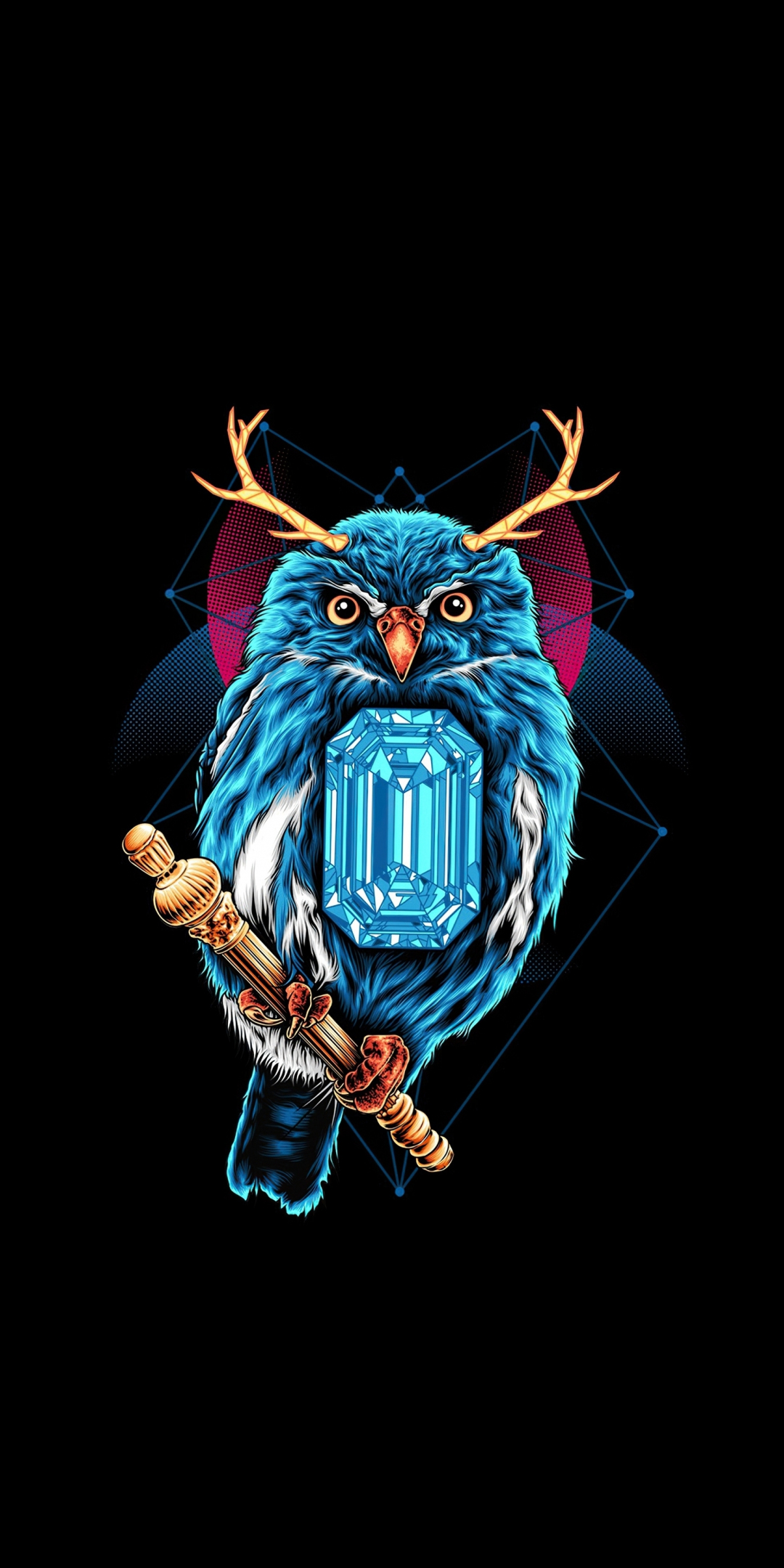 Blue Owl, dark, art, 1080x2160 wallpaper