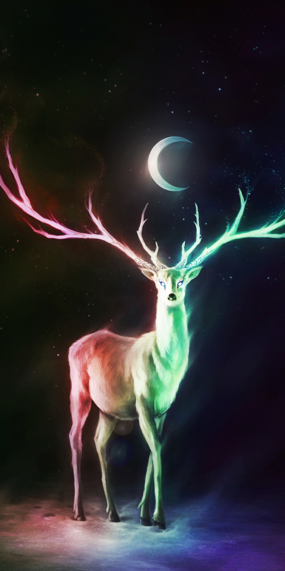 Balance of life, deer, colorful horns, fantasy, art, 1080x2160 wallpaper