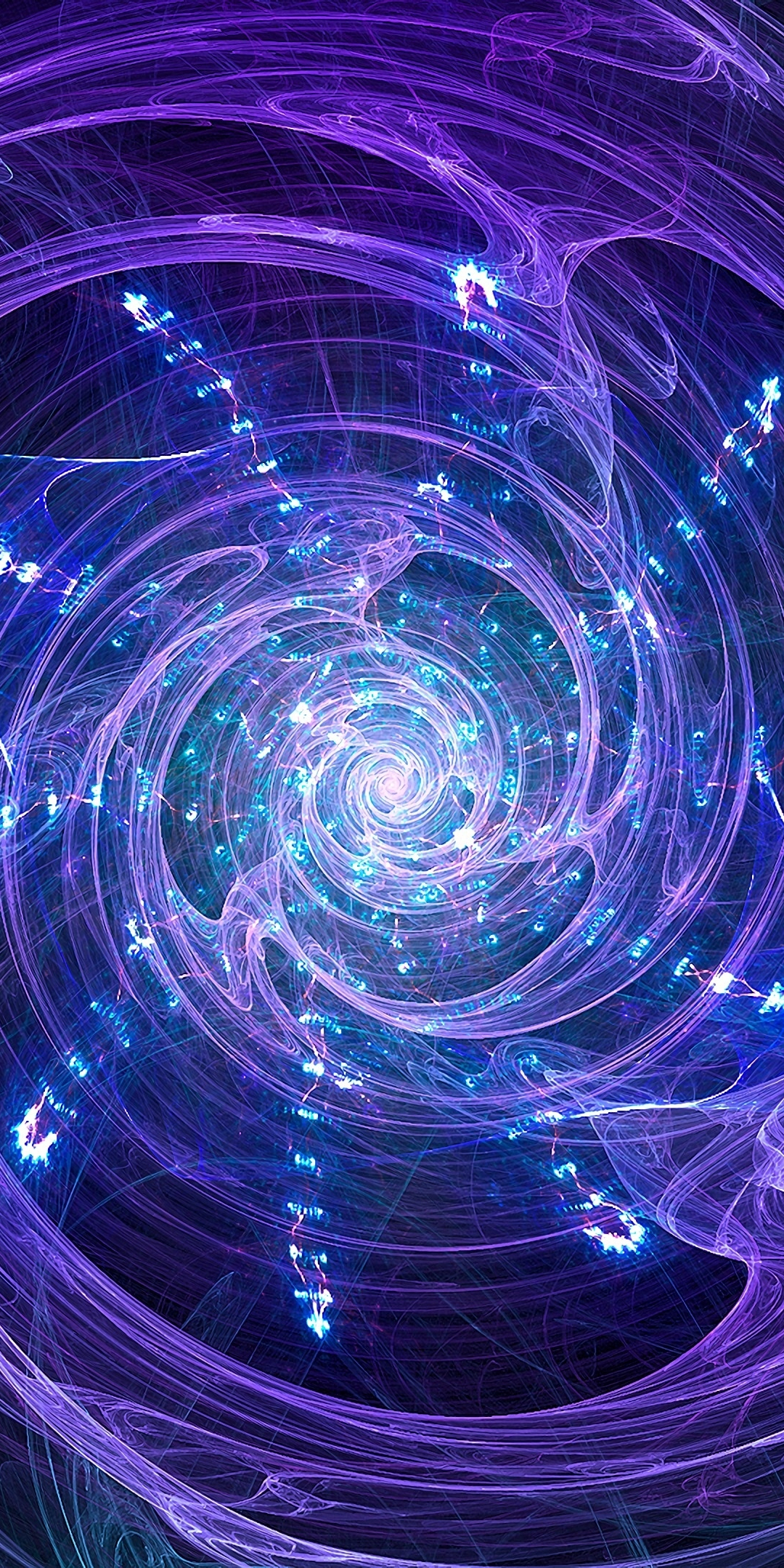 Circles, fractal, swirling effect, bright purple-blue, 1080x2160 wallpaper