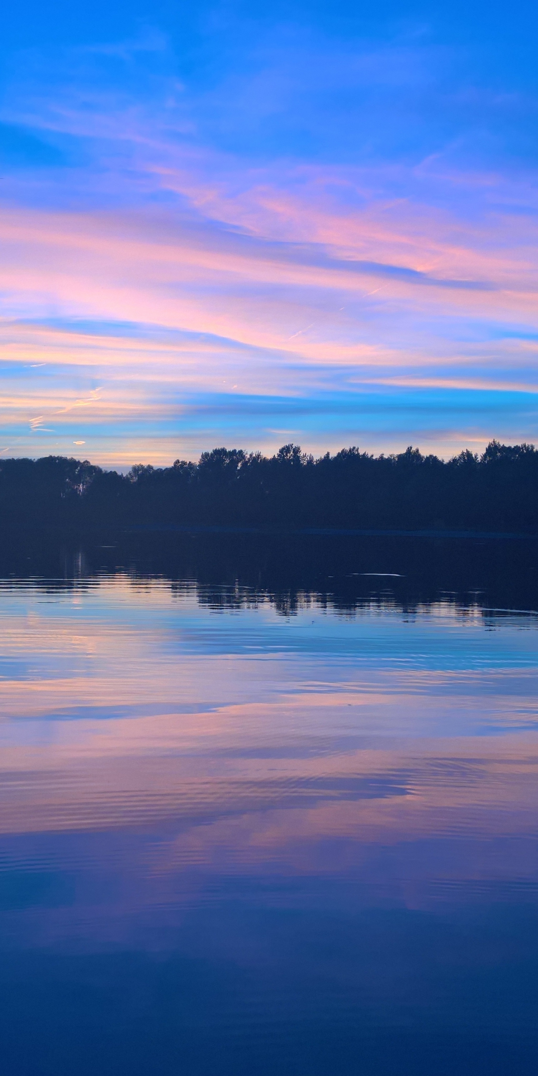 Blue sky, sunset, lake, reflections, nature, 1080x2160 wallpaper