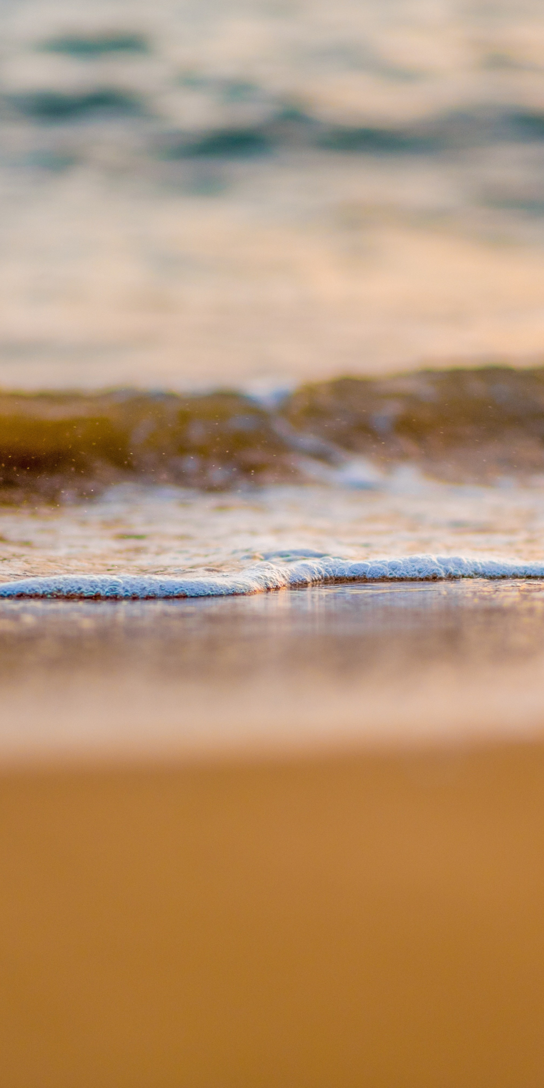 Sea waves, beach, sand, foam, close up, 1080x2160 wallpaper