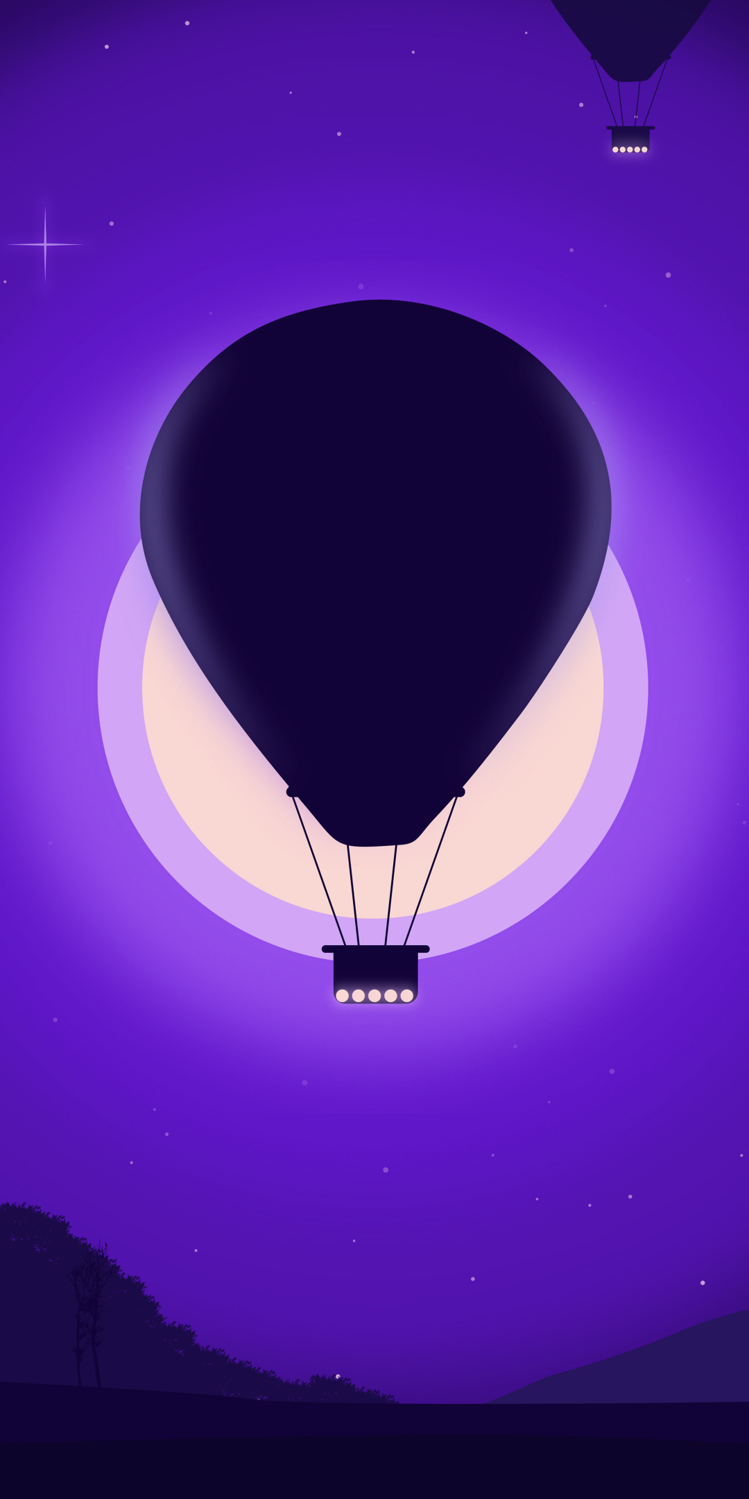 Hot air balloon, purple-dark, silhouette, 1080x2160 wallpaper