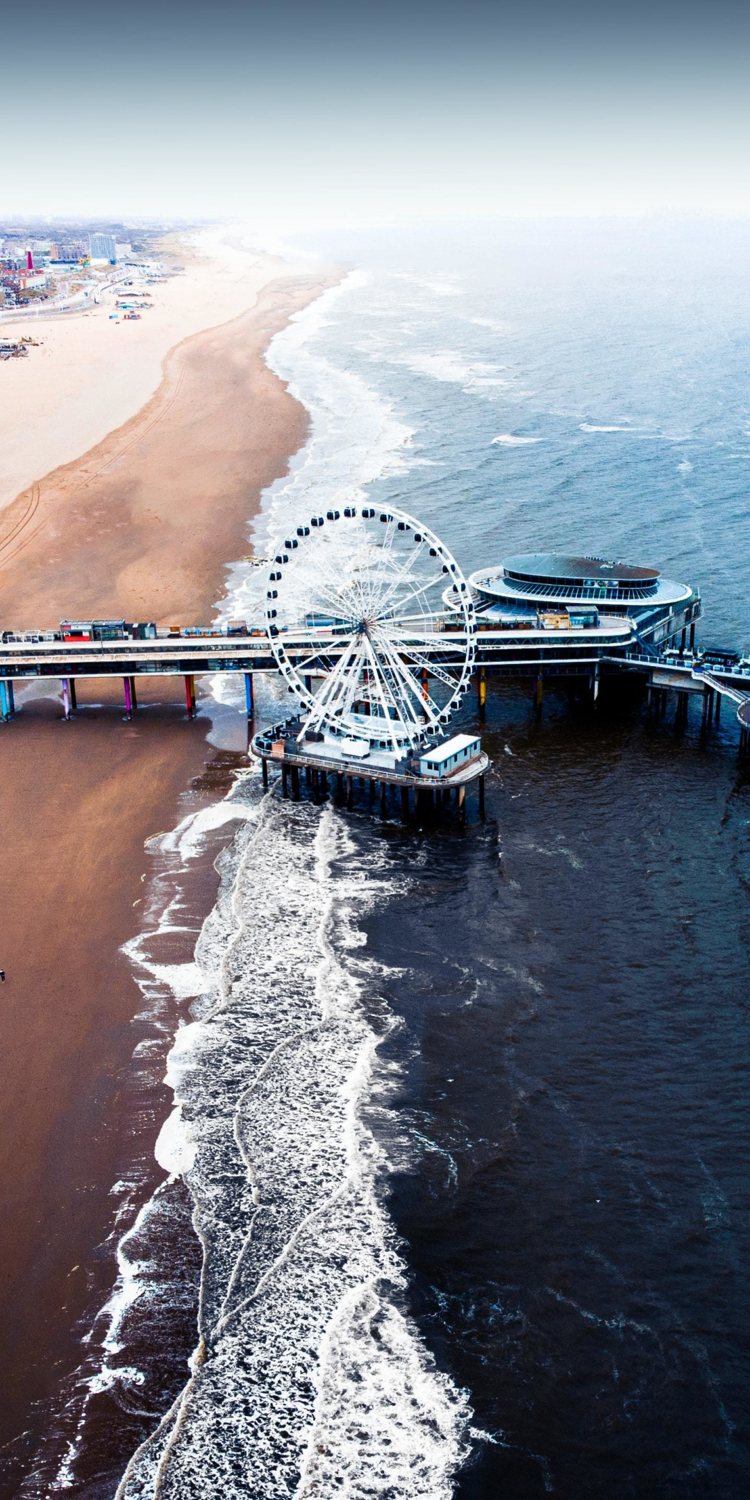 Beach, aerial view, Ferris wheel, 1080x2160 wallpaper