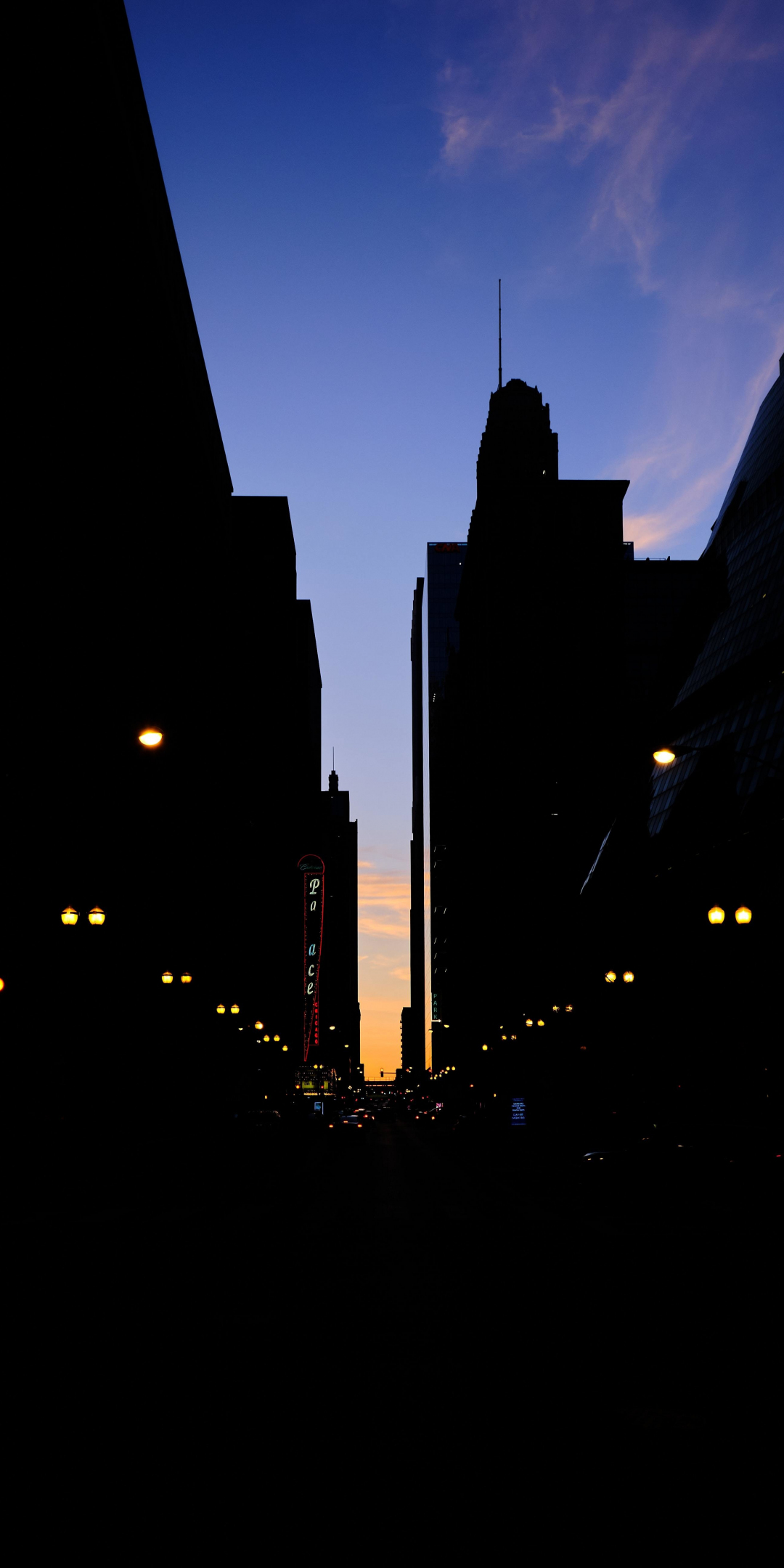City street, dark, buildings, silhouette, 1080x2160 wallpaper