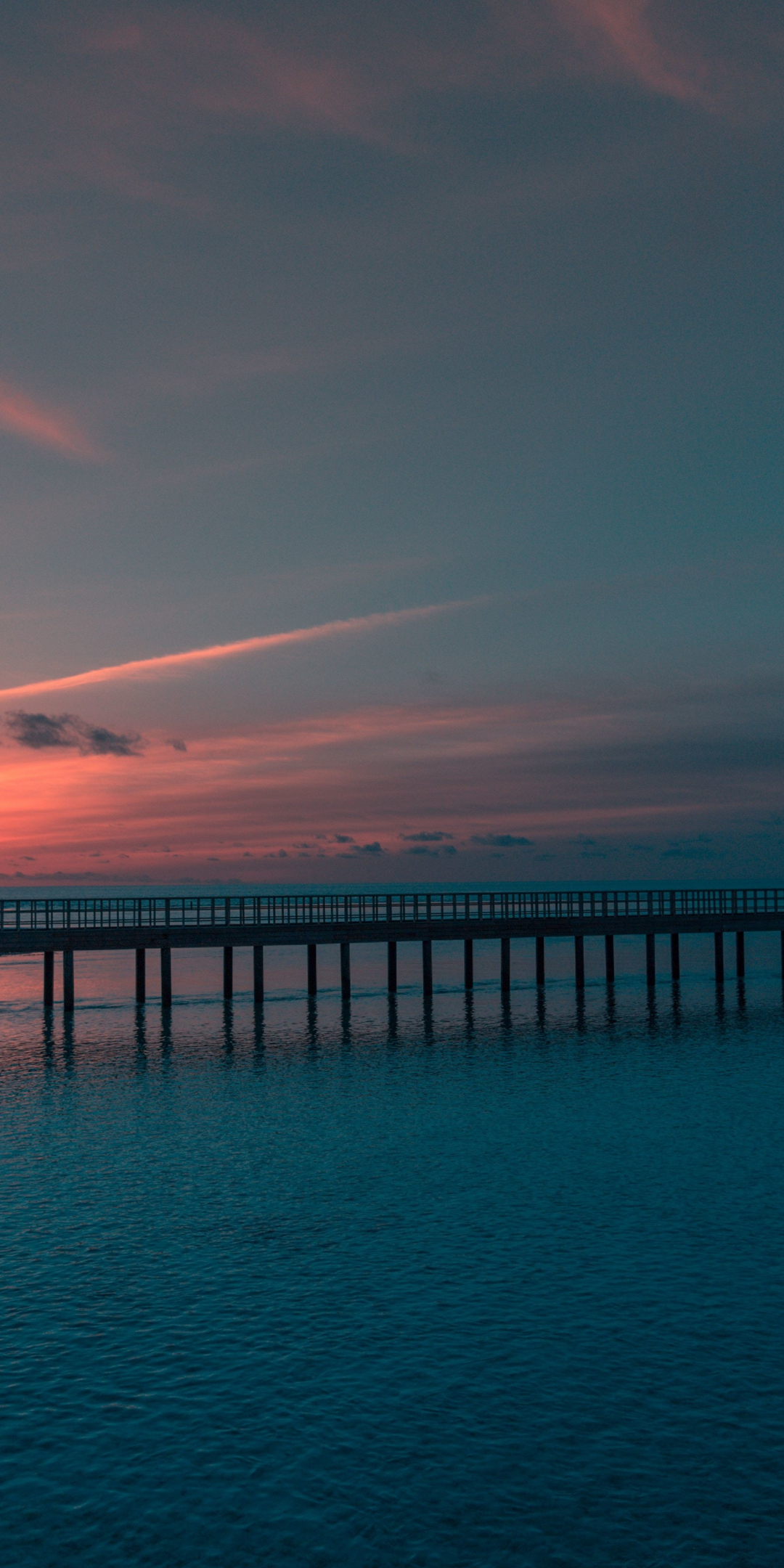 Sunset, bridge, sea, dark, nature, 1080x2160 wallpaper
