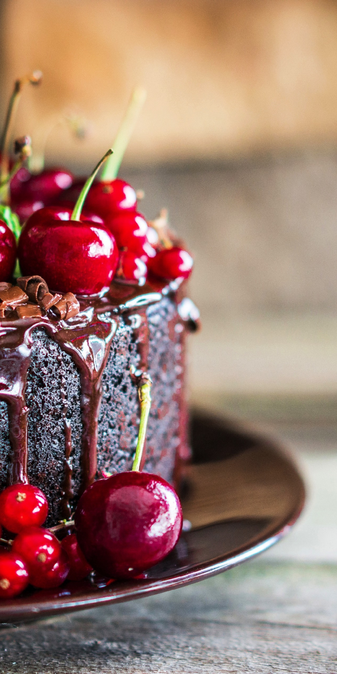 Cherries, chocolate, cake, food, 1080x2160 wallpaper