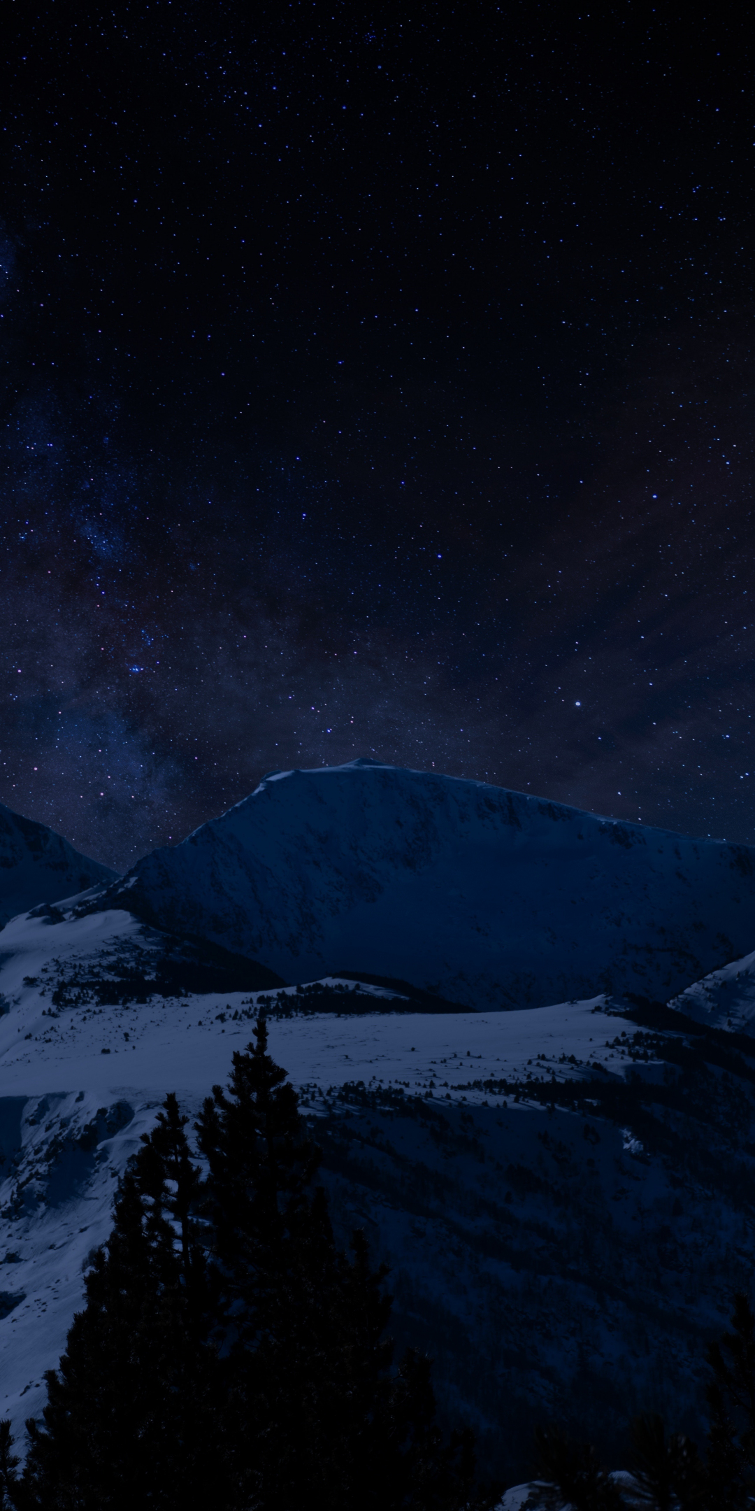 Night, winter, landscape, hills, 1080x2160 wallpaper