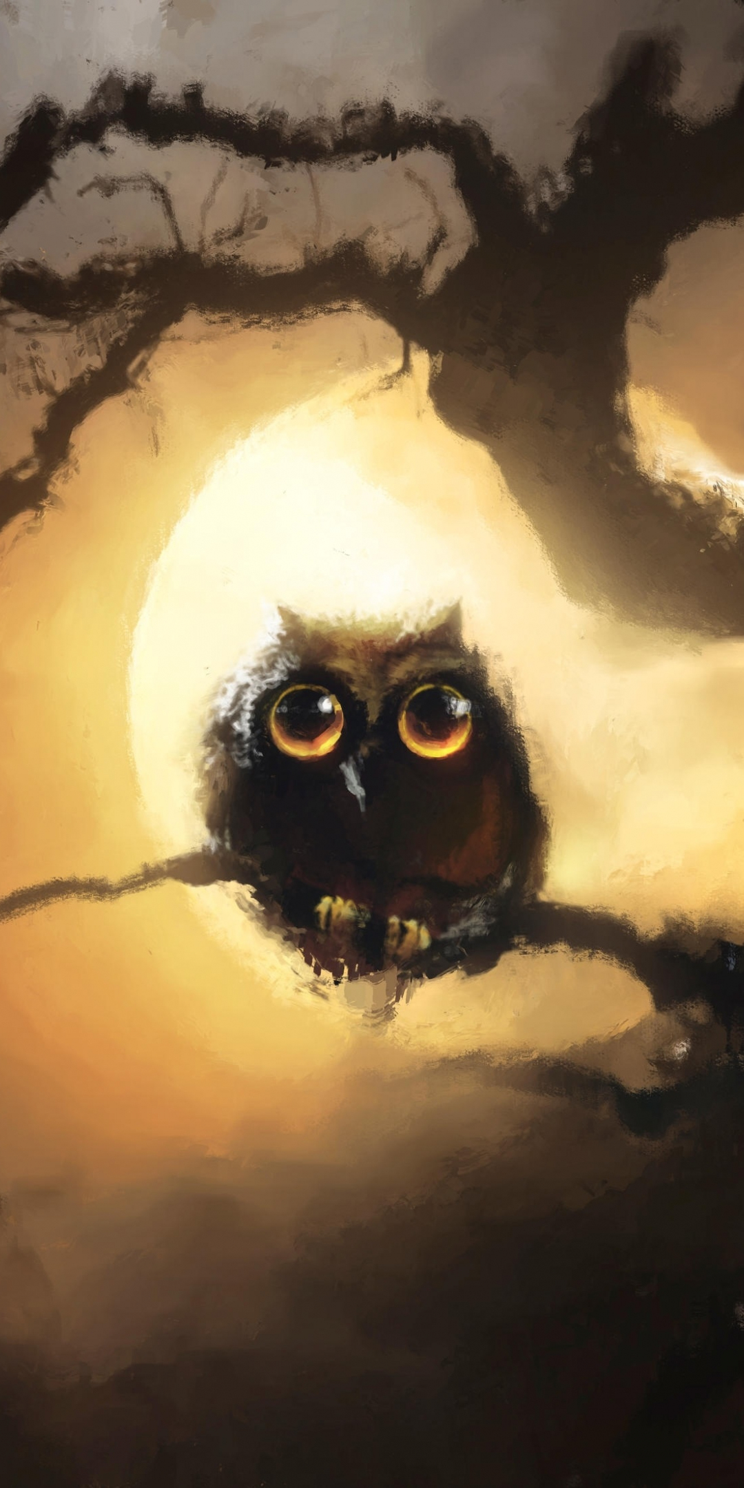 Cute, black owl, night, full moon, art, 1080x2160 wallpaper