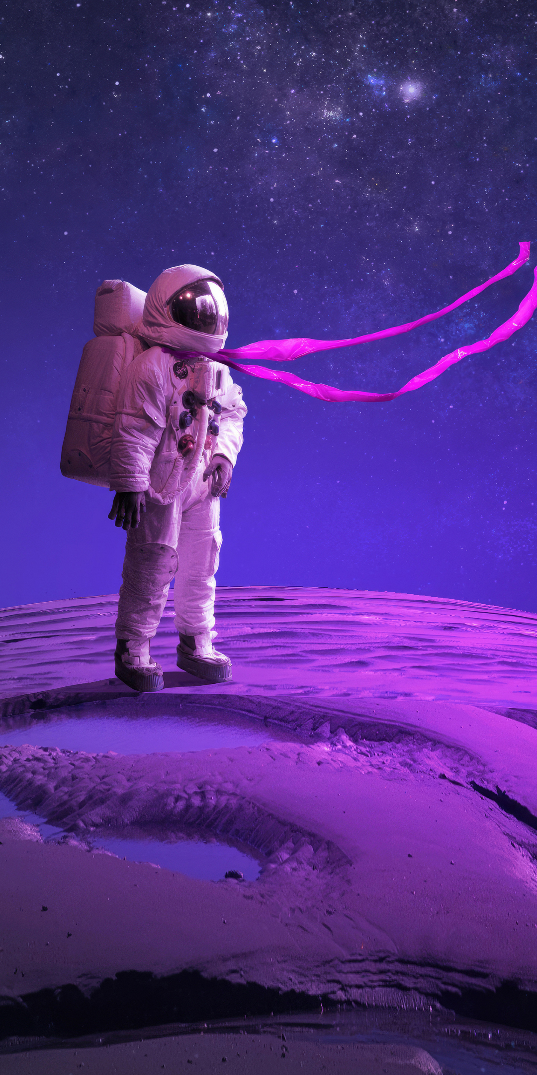 Astronaut in lone planet, space art, 1080x2160 wallpaper