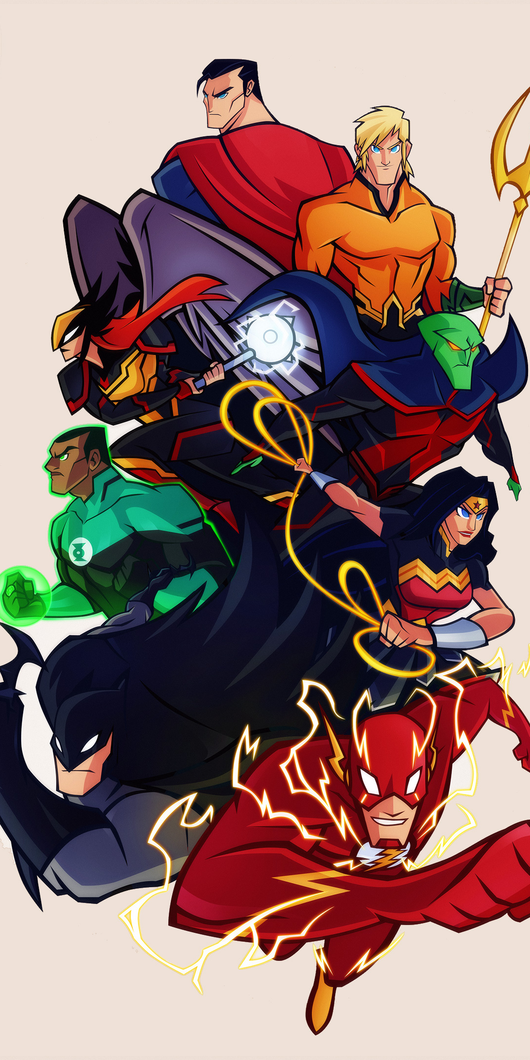 Justice league, cartoon, dc comics, artwork, 1080x2160 wallpaper