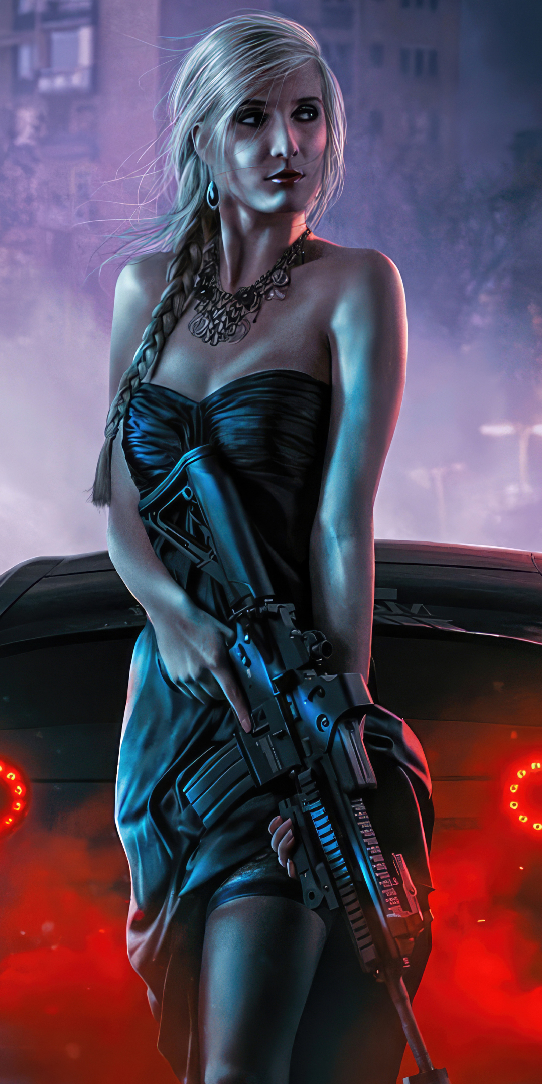 Blonde girl with a gun, mafia, 1080x2160 wallpaper