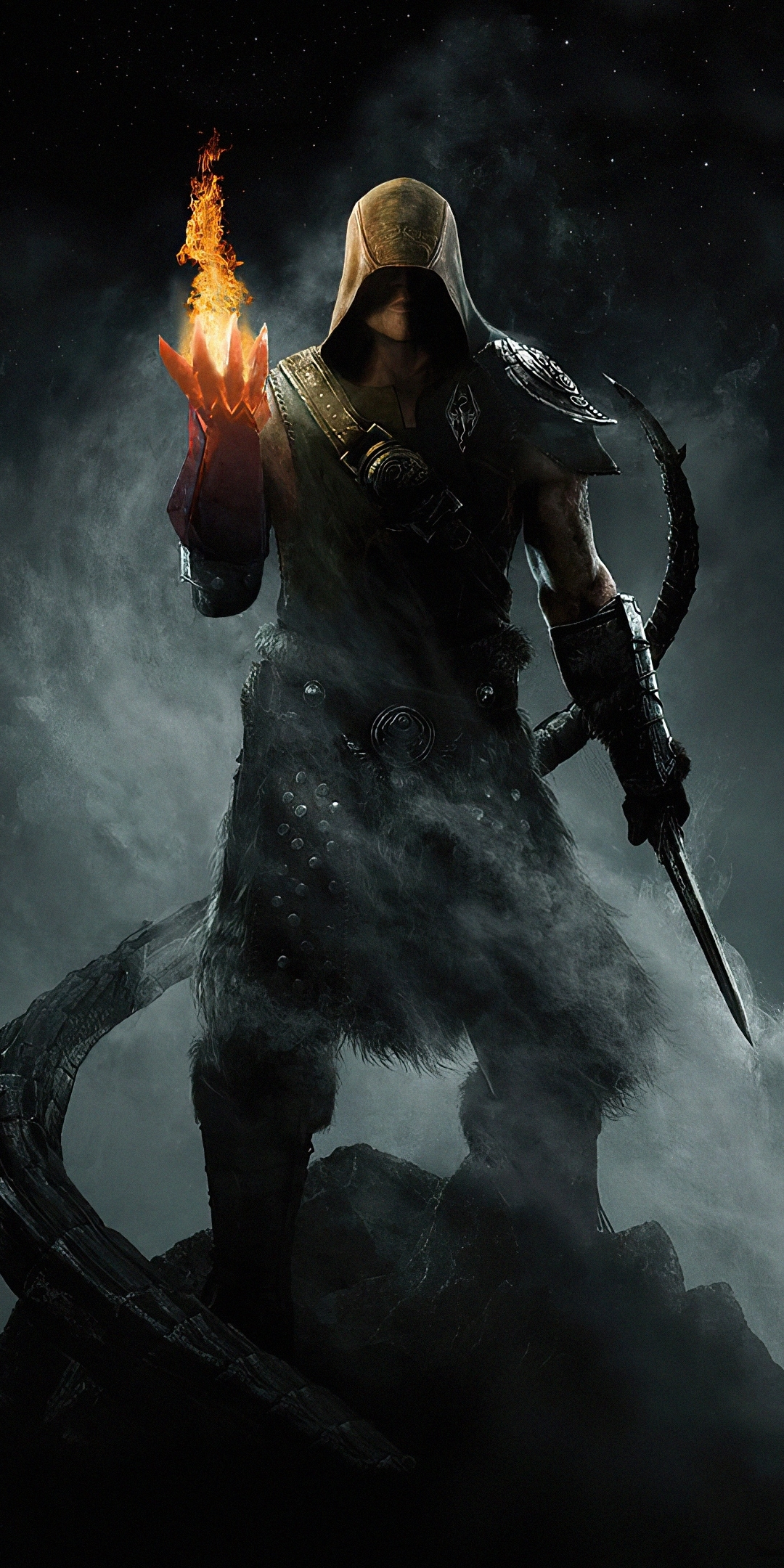 The Elder Scrolls V: Skyrim, warrior, dark, 2020 art, 1080x2160 wallpaper