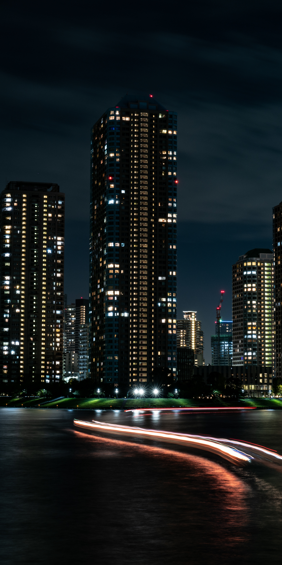 Night, city, buildings, high towers and skyscrapers, cityscape, 1080x2160 wallpaper