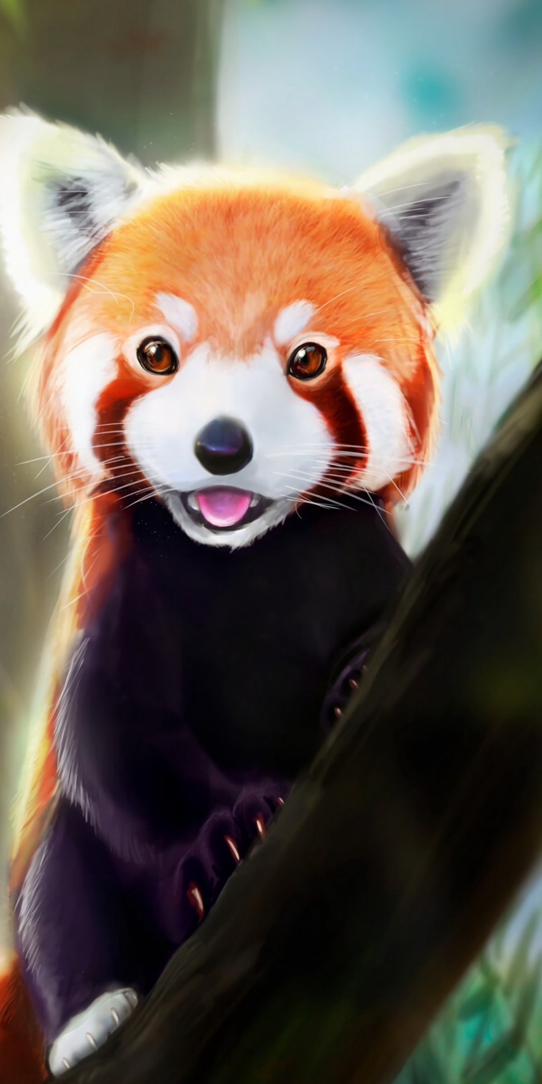 Cute, Red Panda, art, 1080x2160 wallpaper