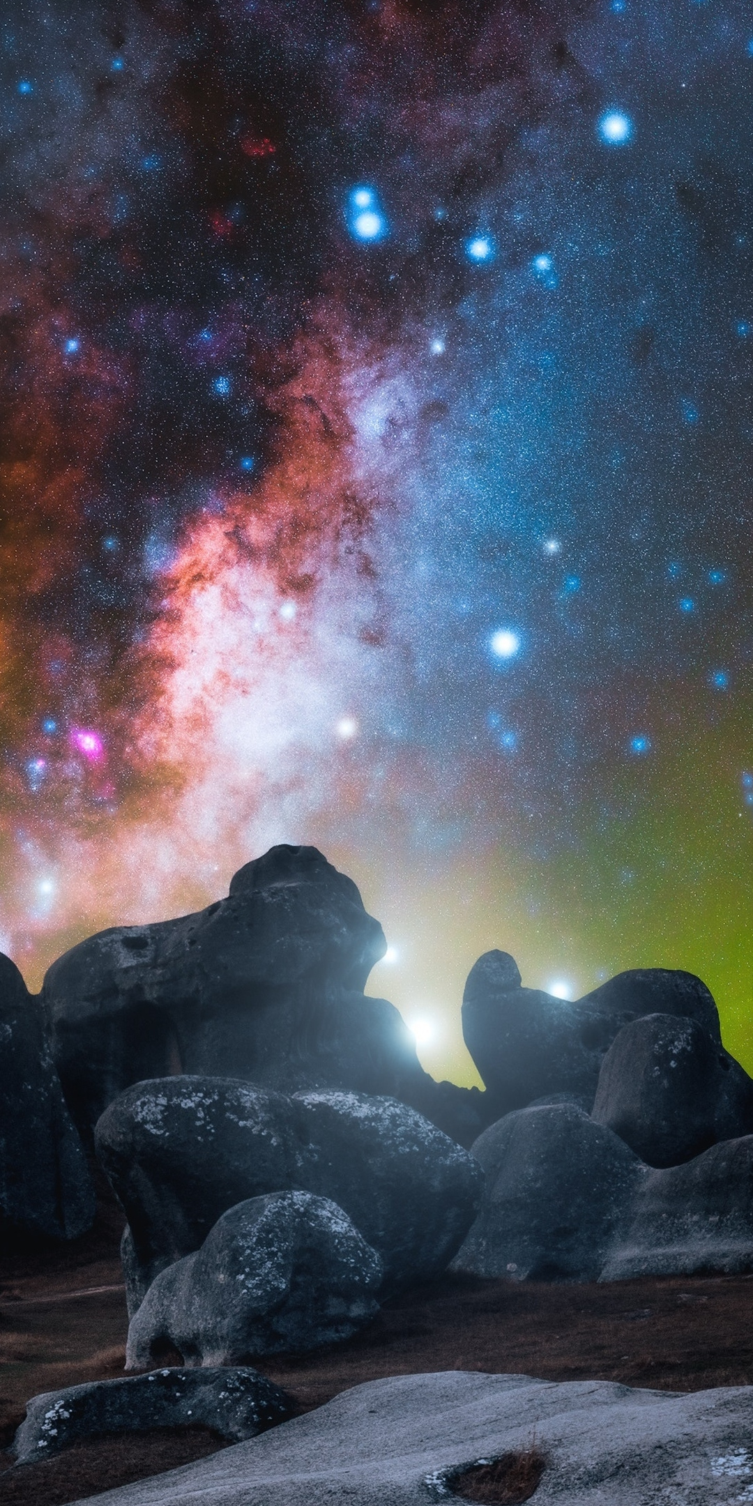 Nightscape, rocks, milky way galaxy, sky, nature, 1080x2160 wallpaper