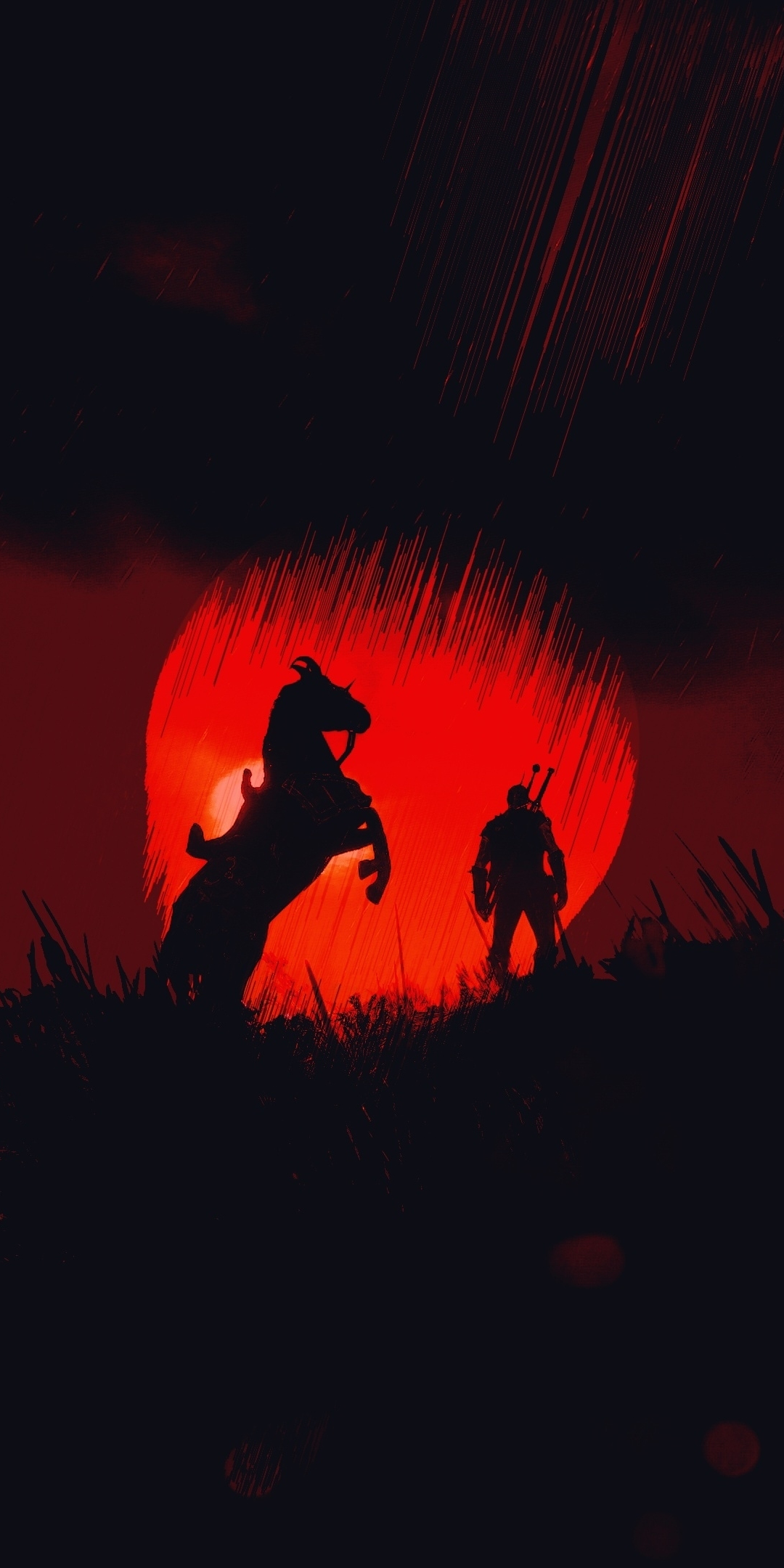 The Witcher 3: Wild Hunt, horse and warrior, silhouette, 1080x2160 wallpaper