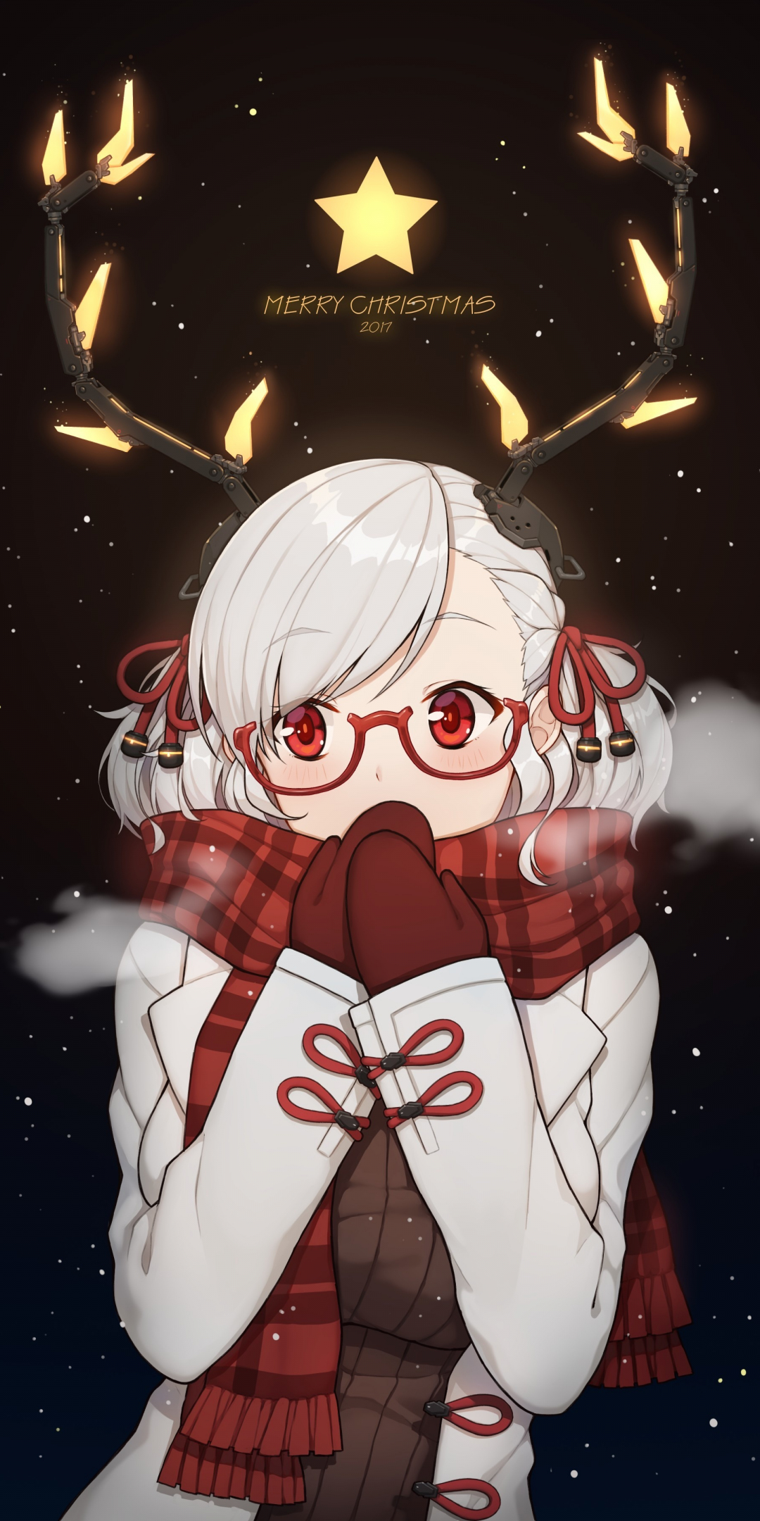Christmas, horns girl, anime, original, 1080x2160 wallpaper