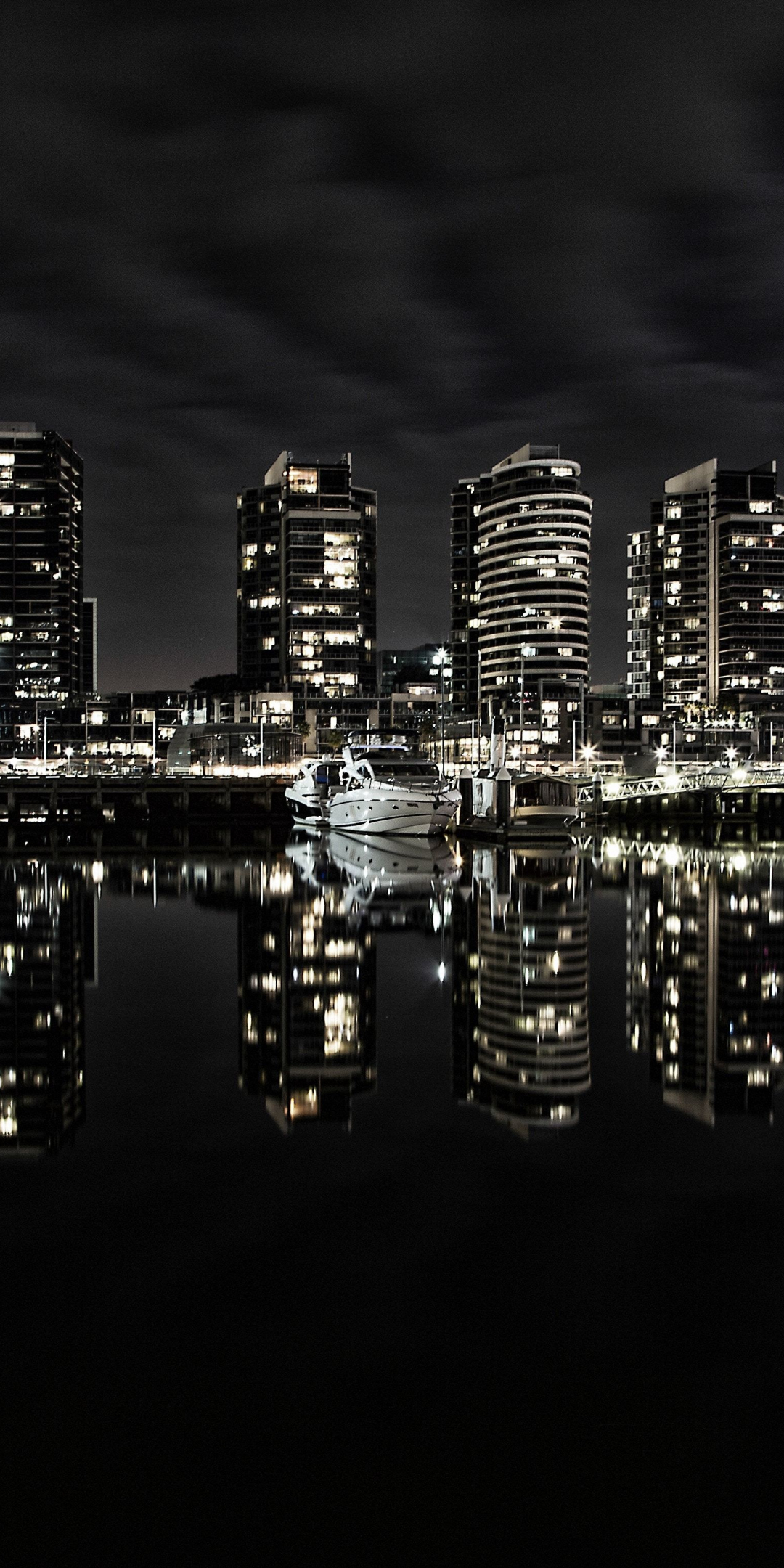 Urbanscape, city, buildings, reflections, BW, 1080x2160 wallpaper